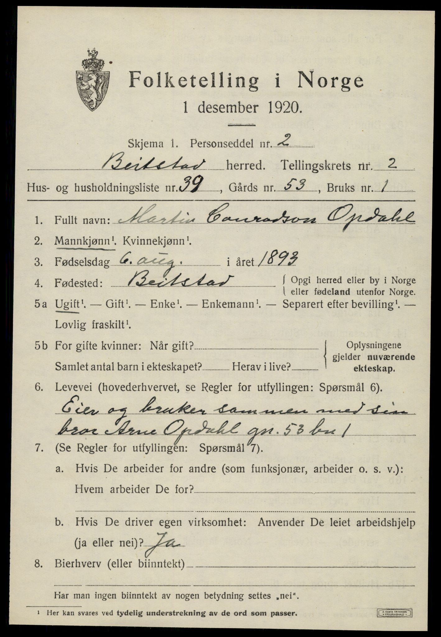 SAT, Folketelling 1920 for 1727 Beitstad herred, 1920, s. 1921