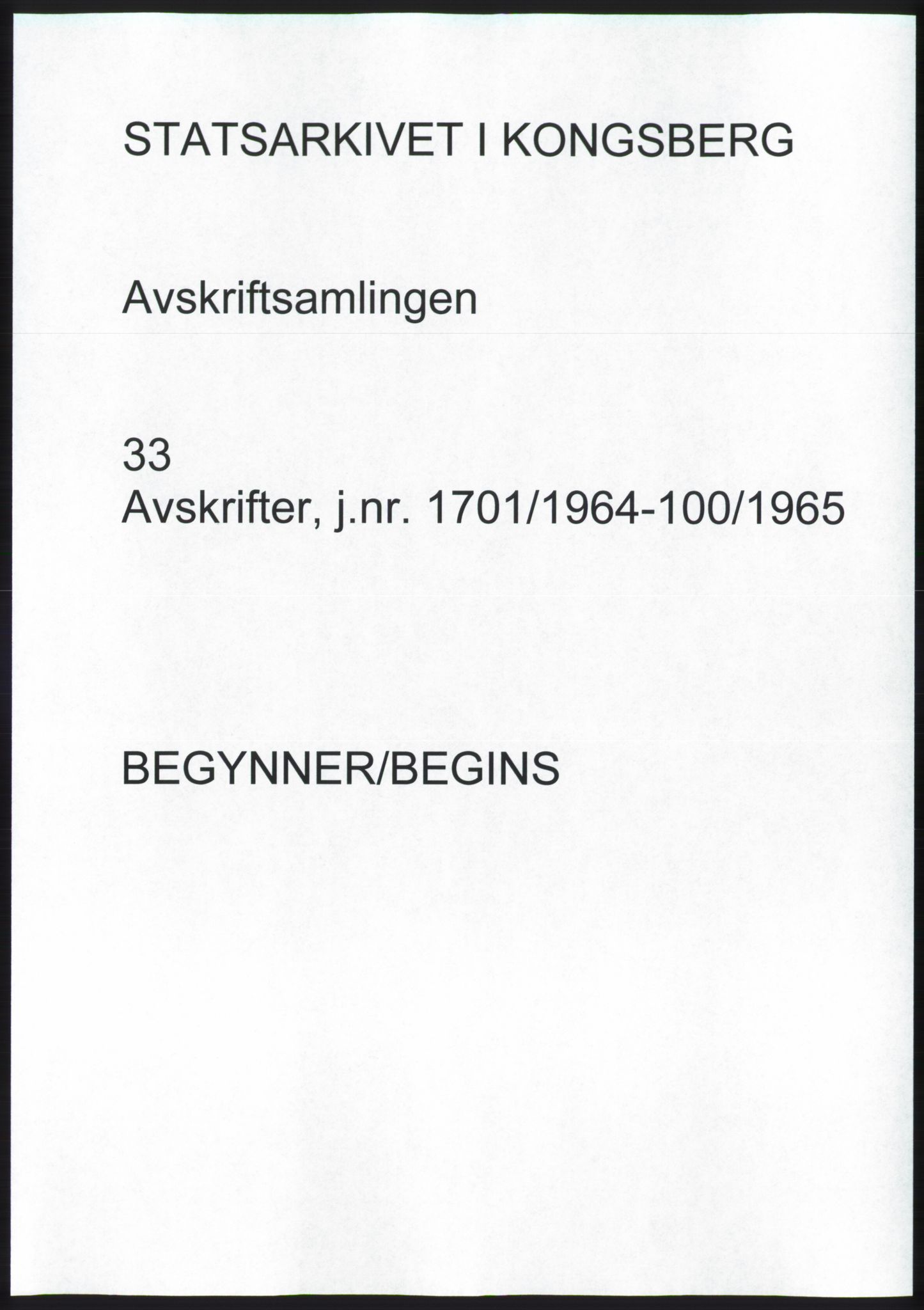 Statsarkivet i Kongsberg, SAKO/A-0001, 1964-1965, s. 1