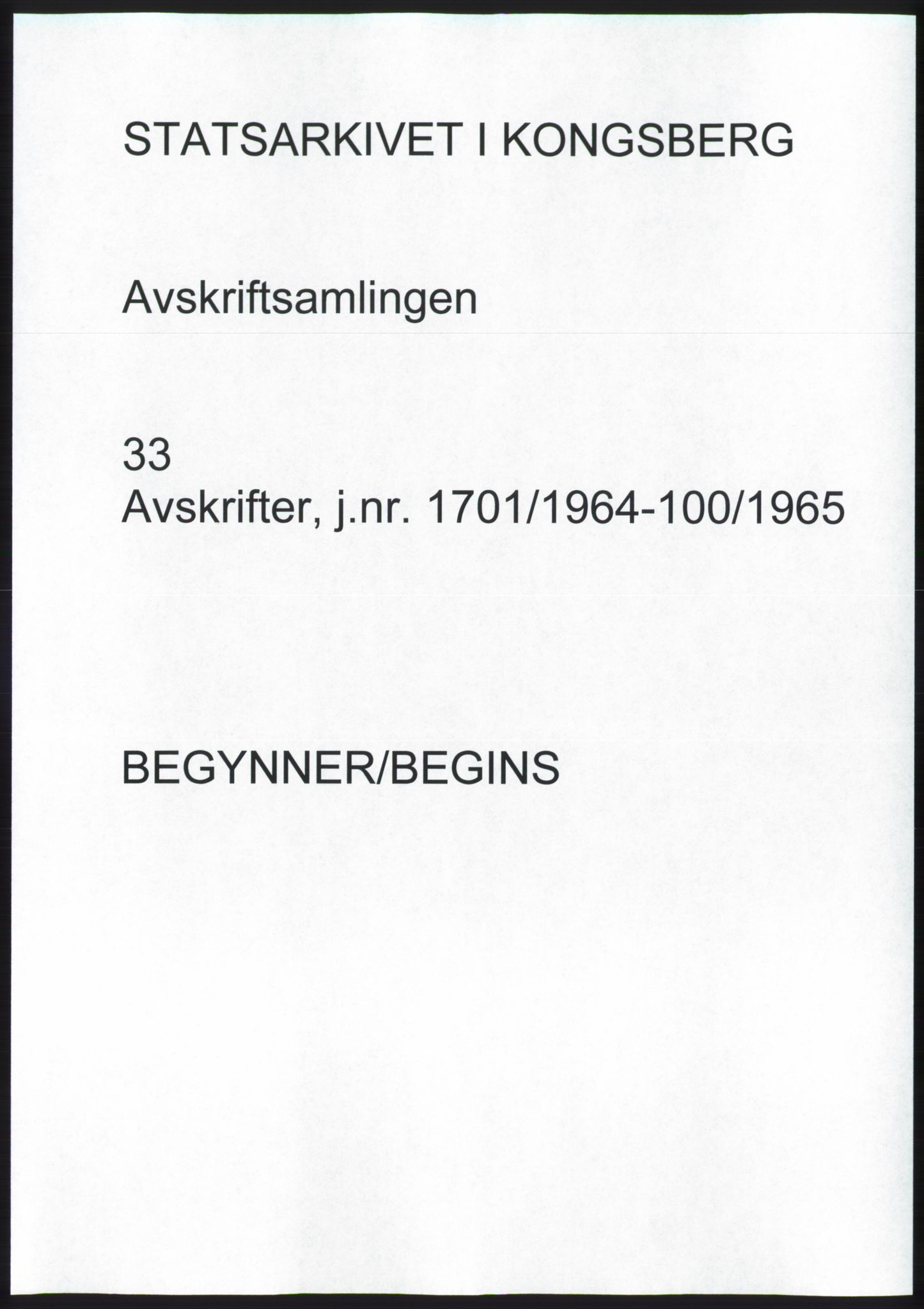 Statsarkivet i Kongsberg, AV/SAKO-A-0001, 1964-1965, s. 1