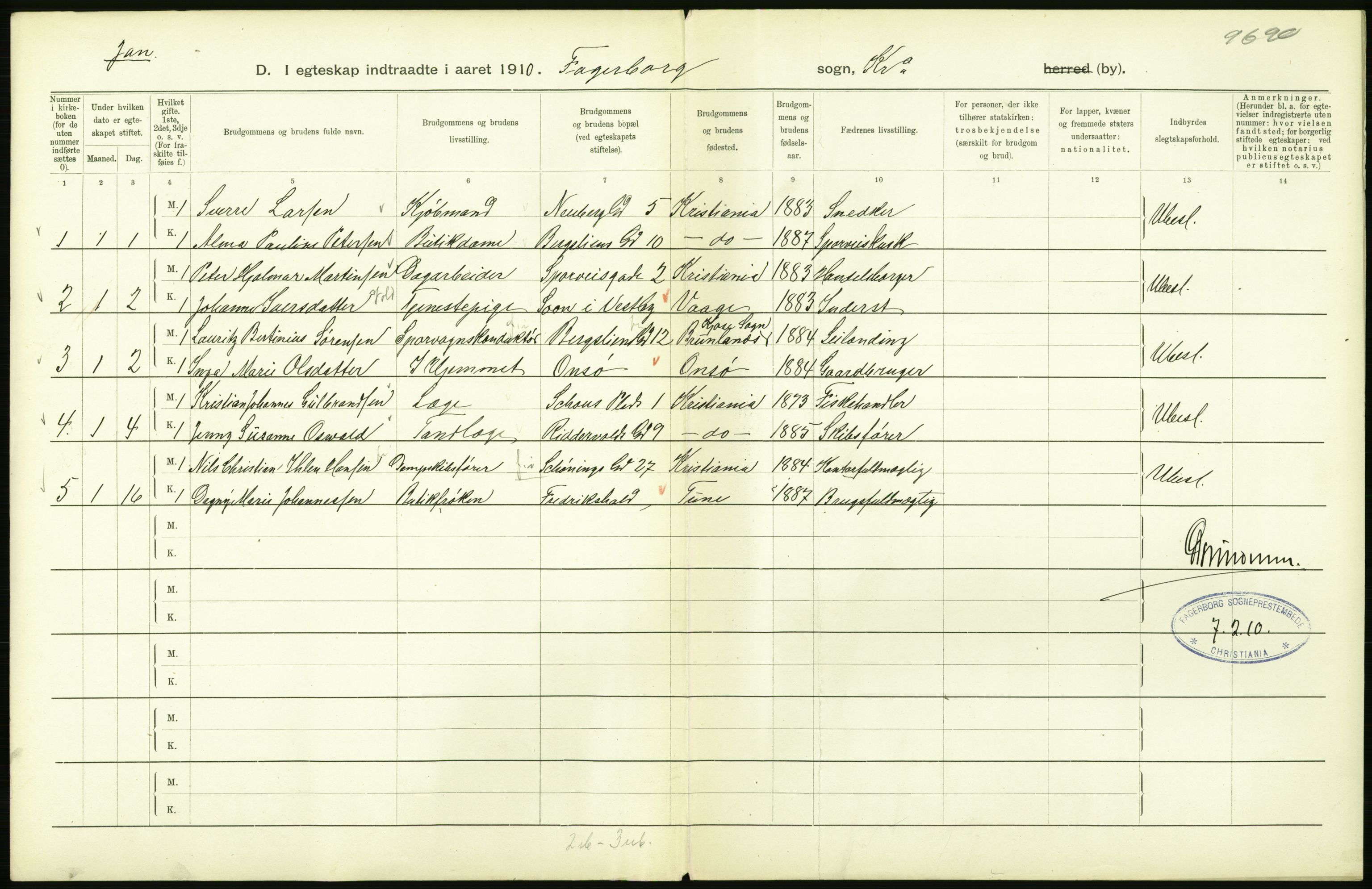 Statistisk sentralbyrå, Sosiodemografiske emner, Befolkning, AV/RA-S-2228/D/Df/Dfa/Dfah/L0009: Kristiania: Gifte og dødfødte., 1910, s. 686