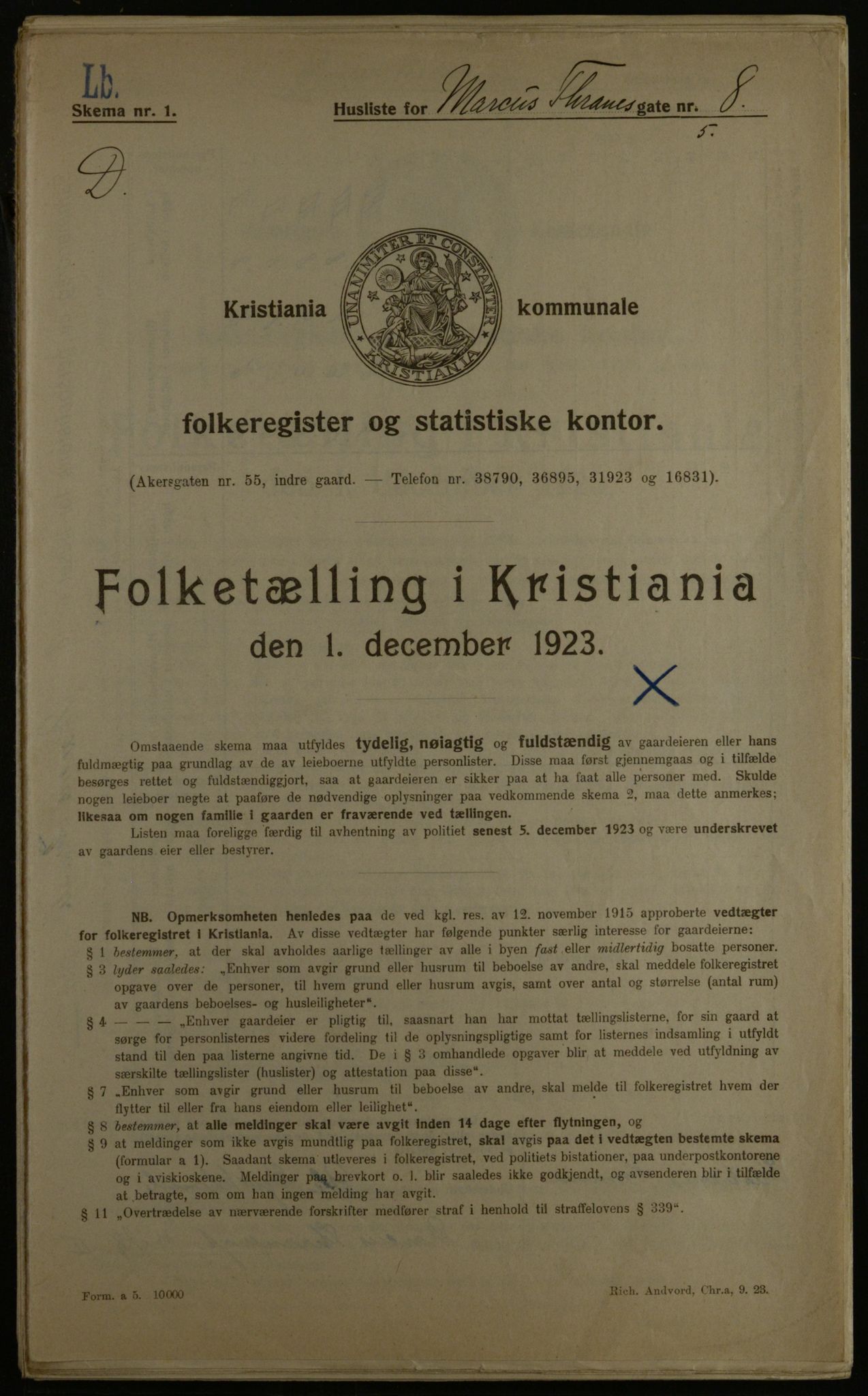 OBA, Kommunal folketelling 1.12.1923 for Kristiania, 1923, s. 67123