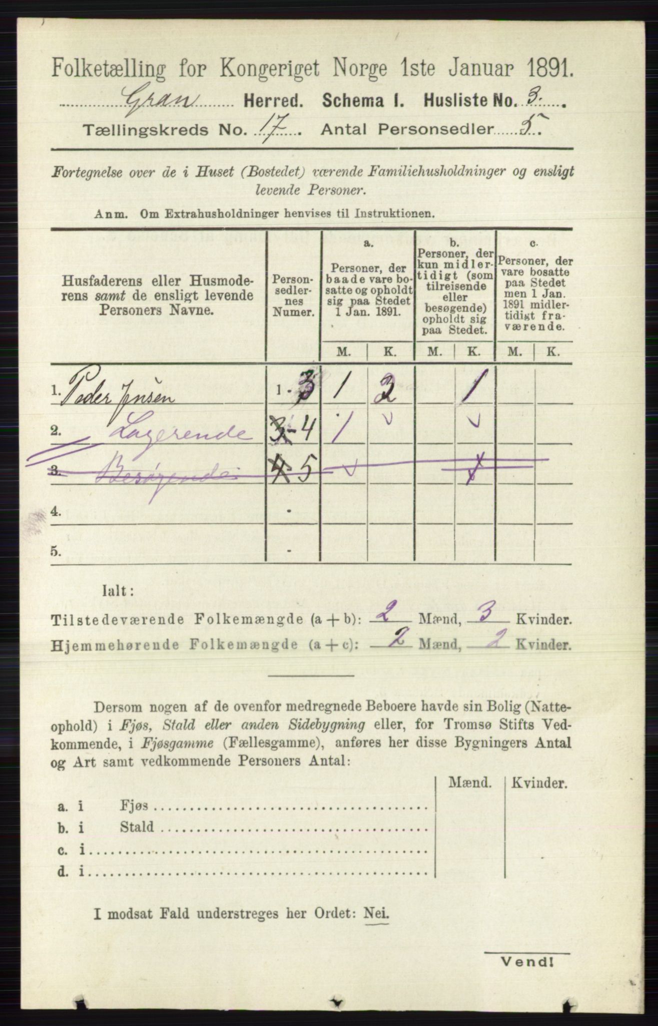 RA, Folketelling 1891 for 0534 Gran herred, 1891, s. 8605