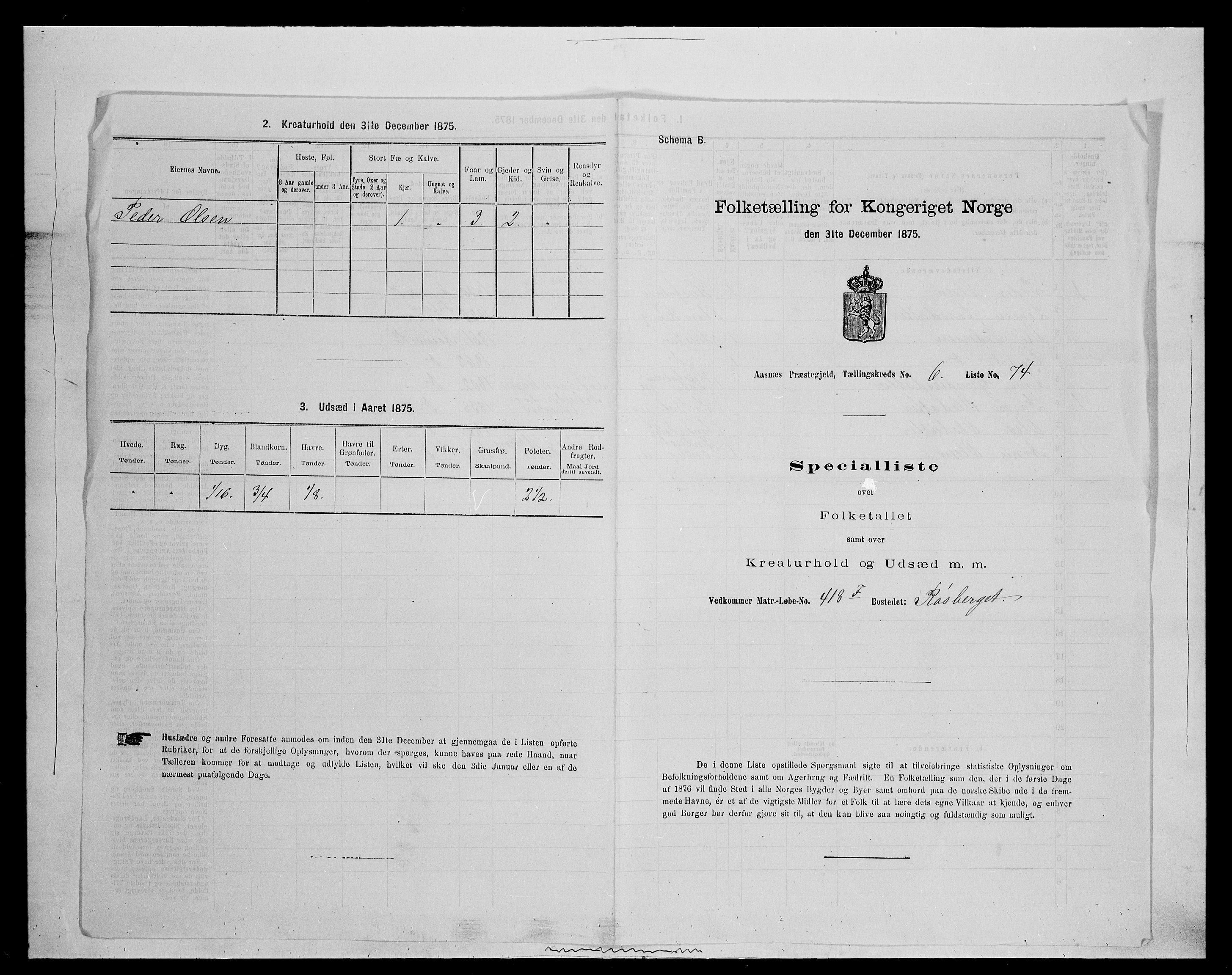 SAH, Folketelling 1875 for 0425P Åsnes prestegjeld, 1875, s. 962