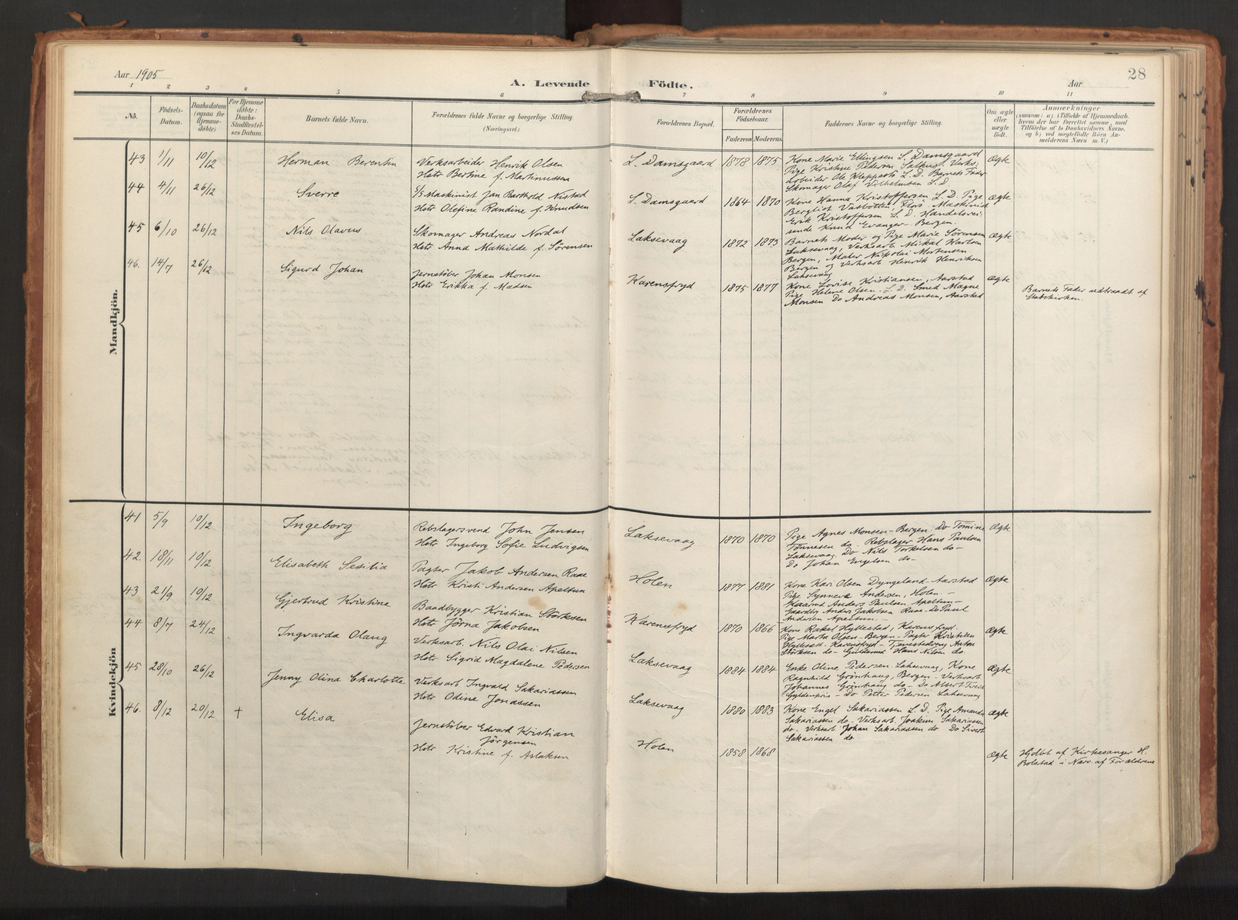 Laksevåg Sokneprestembete, AV/SAB-A-76501/H/Ha/Haa/Haaa/L0001: Ministerialbok nr. A 1, 1903-1917, s. 28