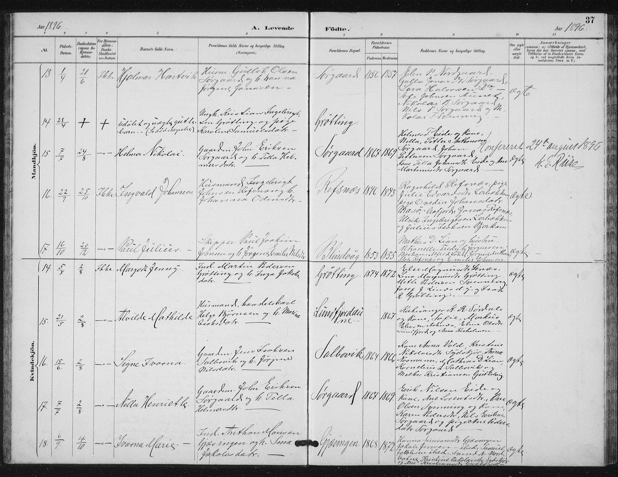 Ministerialprotokoller, klokkerbøker og fødselsregistre - Sør-Trøndelag, SAT/A-1456/656/L0698: Klokkerbok nr. 656C04, 1890-1904, s. 37