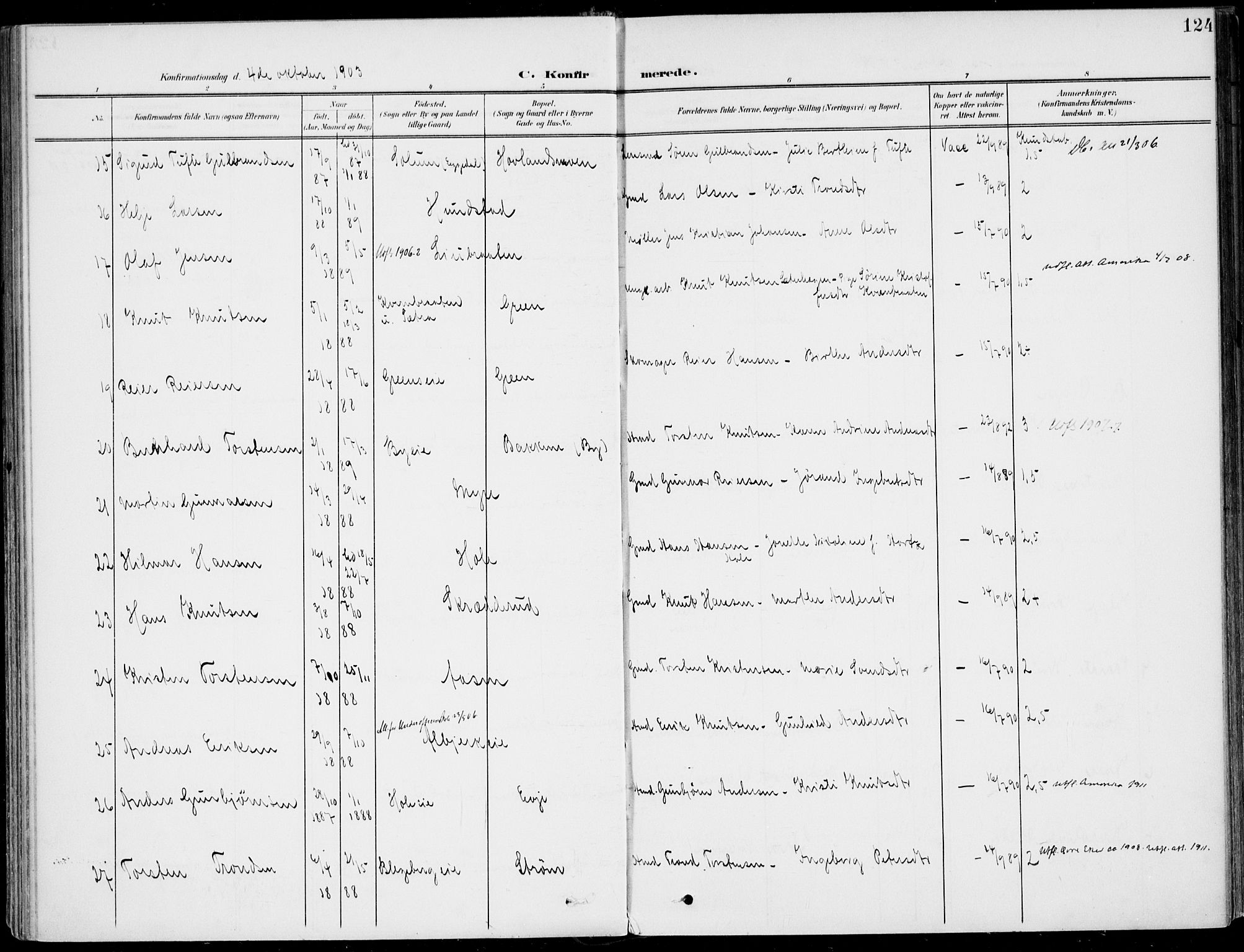 Sigdal kirkebøker, AV/SAKO-A-245/F/Fb/L0002: Ministerialbok nr. II 2, 1901-1914, s. 124