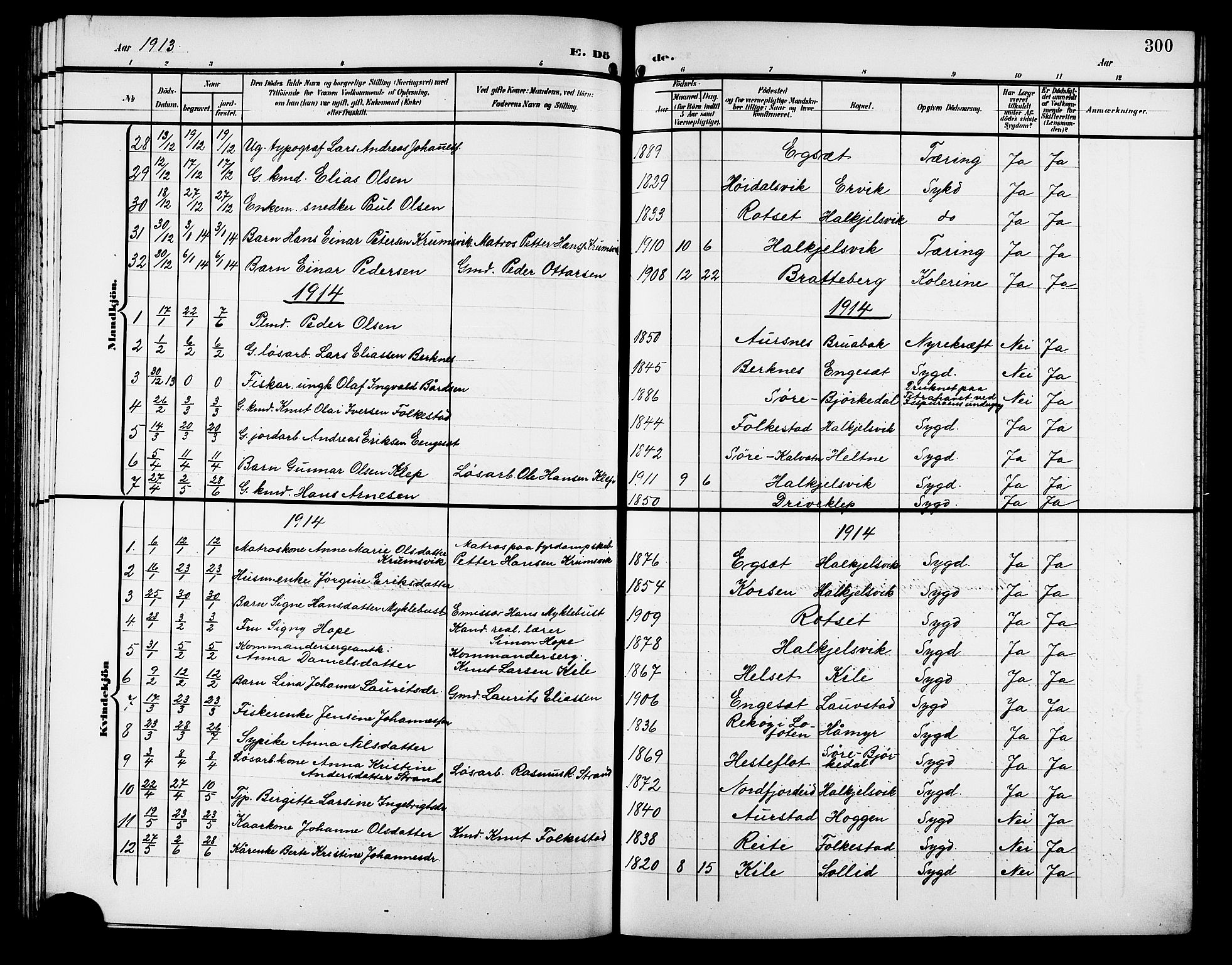 Ministerialprotokoller, klokkerbøker og fødselsregistre - Møre og Romsdal, SAT/A-1454/511/L0159: Klokkerbok nr. 511C05, 1902-1920, s. 300