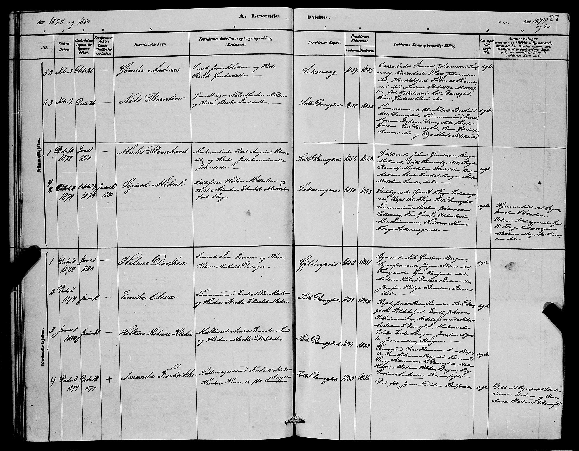 Laksevåg Sokneprestembete, AV/SAB-A-76501/H/Ha/Hab/Haba/L0002: Klokkerbok nr. A 2, 1877-1887, s. 27