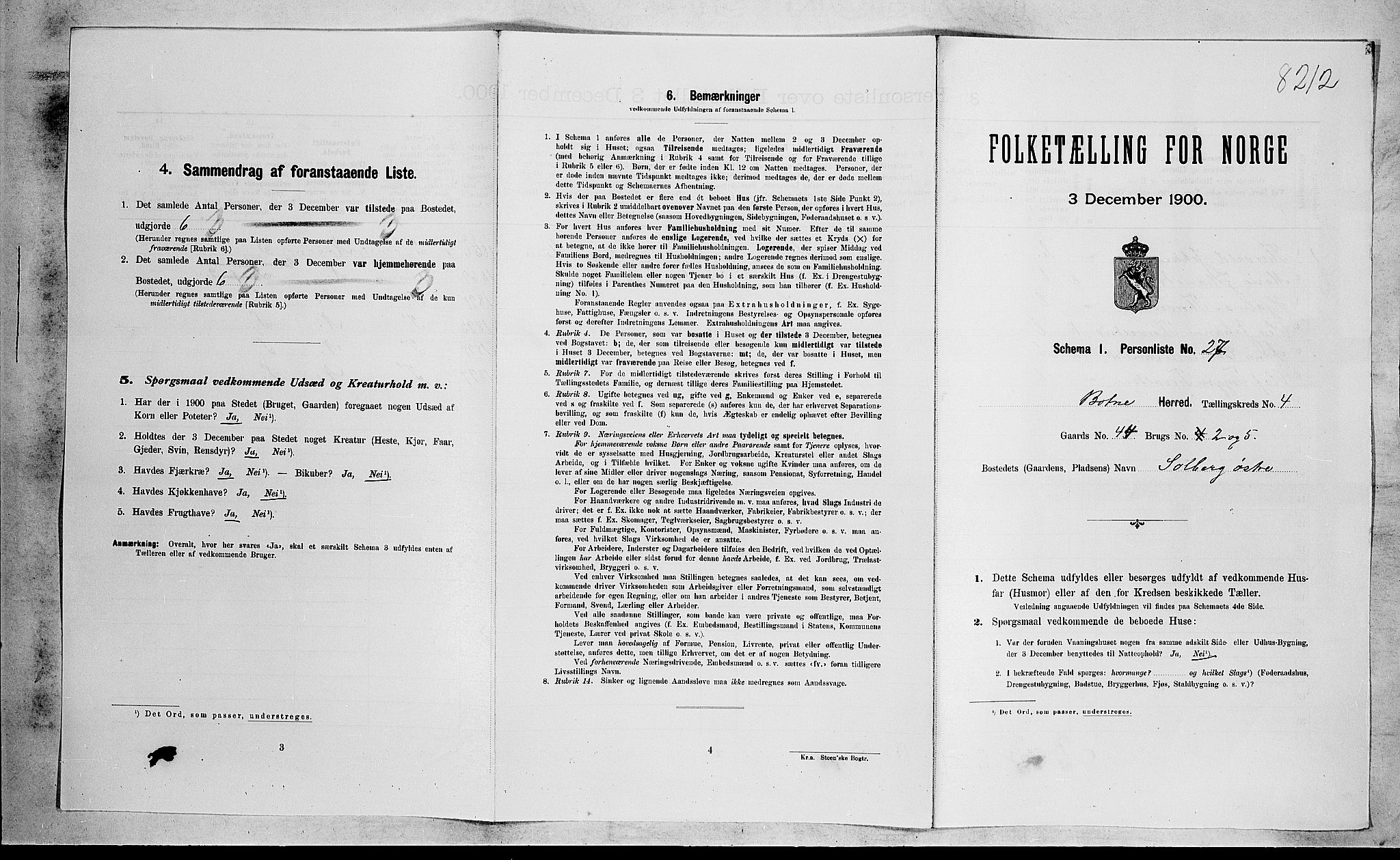 RA, Folketelling 1900 for 0715 Botne herred, 1900, s. 537