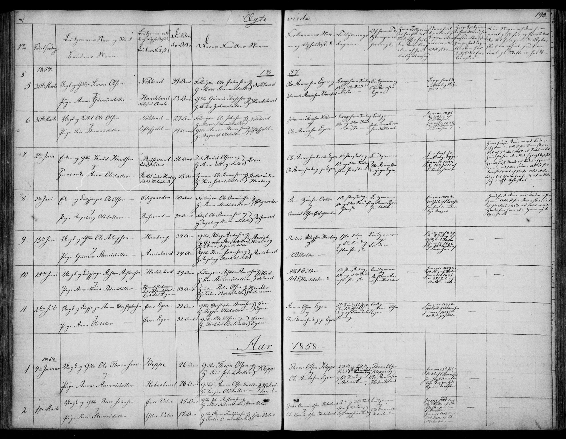 Hægebostad sokneprestkontor, SAK/1111-0024/F/Fa/Fab/L0002: Ministerialbok nr. A 2, 1836-1872, s. 190