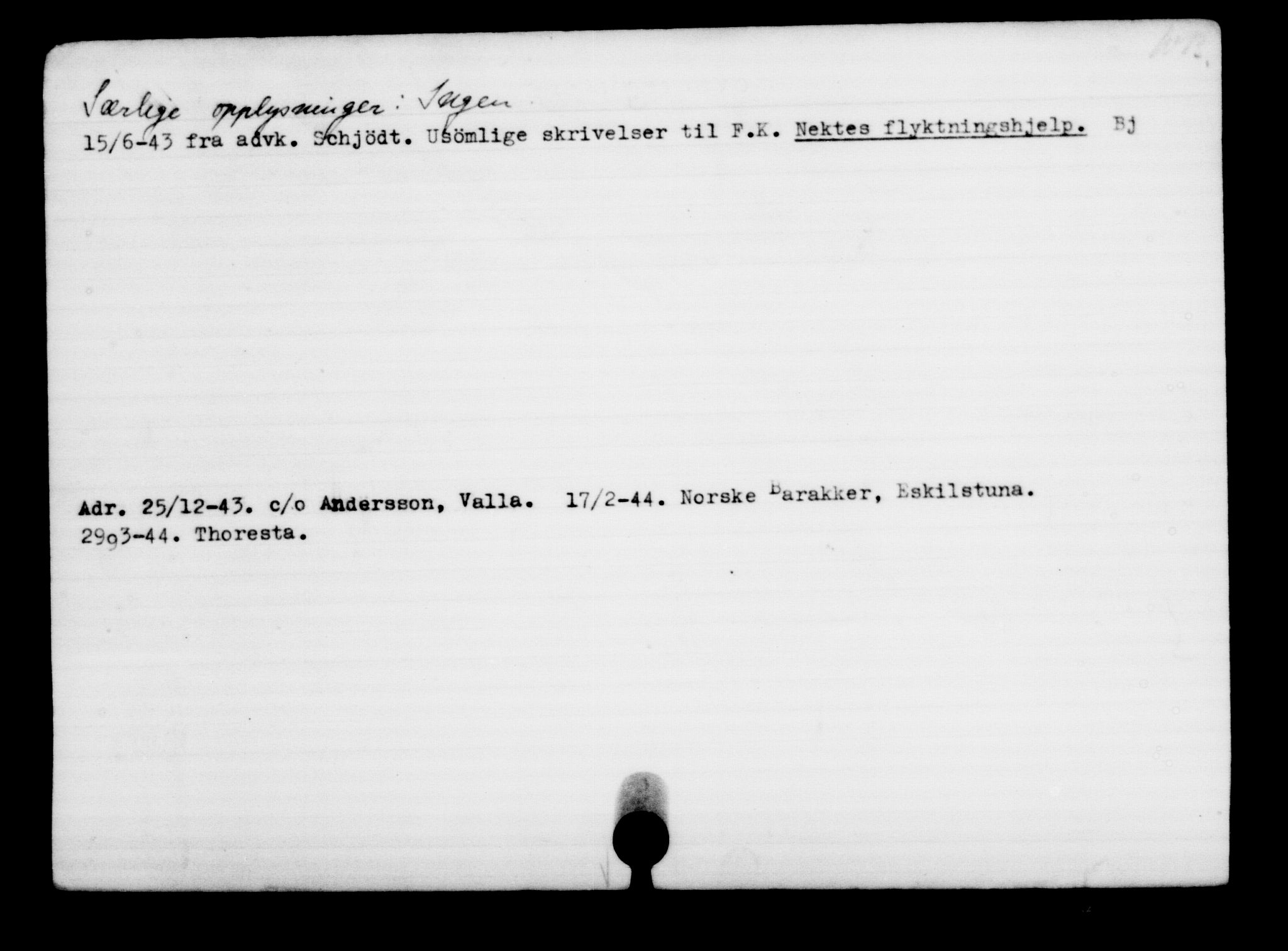 Utenriksstasjonene, Legasjonen i Stockholm, Flyktningkontoret, AV/RA-S-6753/V/Va/L0001: Kjesäterkartoteket, flyktninger med registreringsnr. 1-1000, 1940-1945, s. 1119