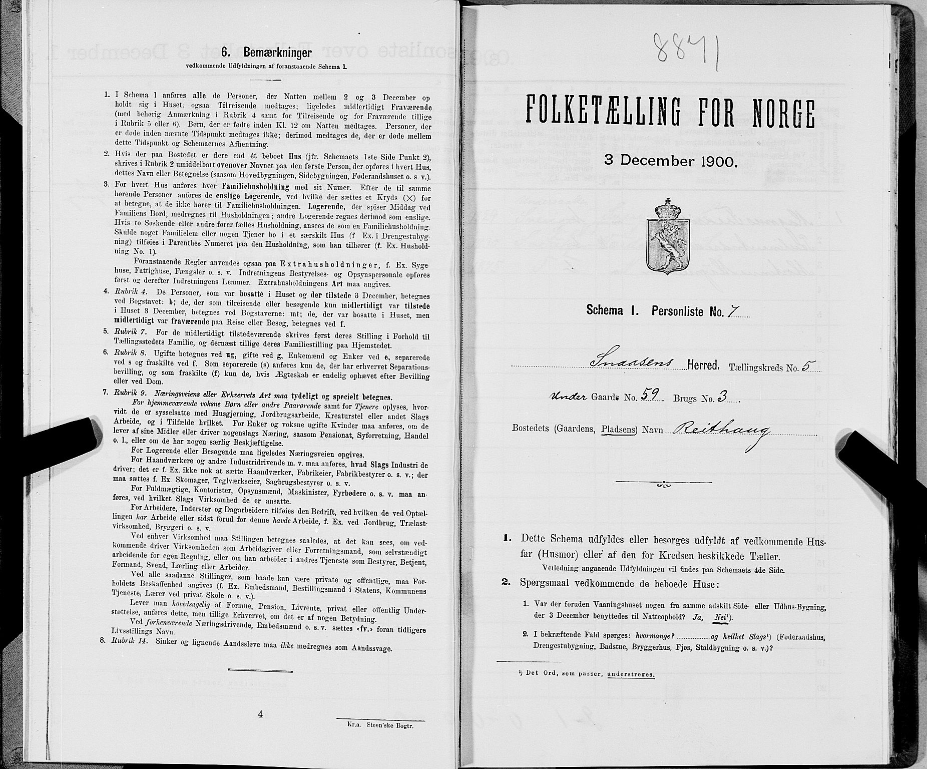 SAT, Folketelling 1900 for 1736 Snåsa herred, 1900, s. 1145