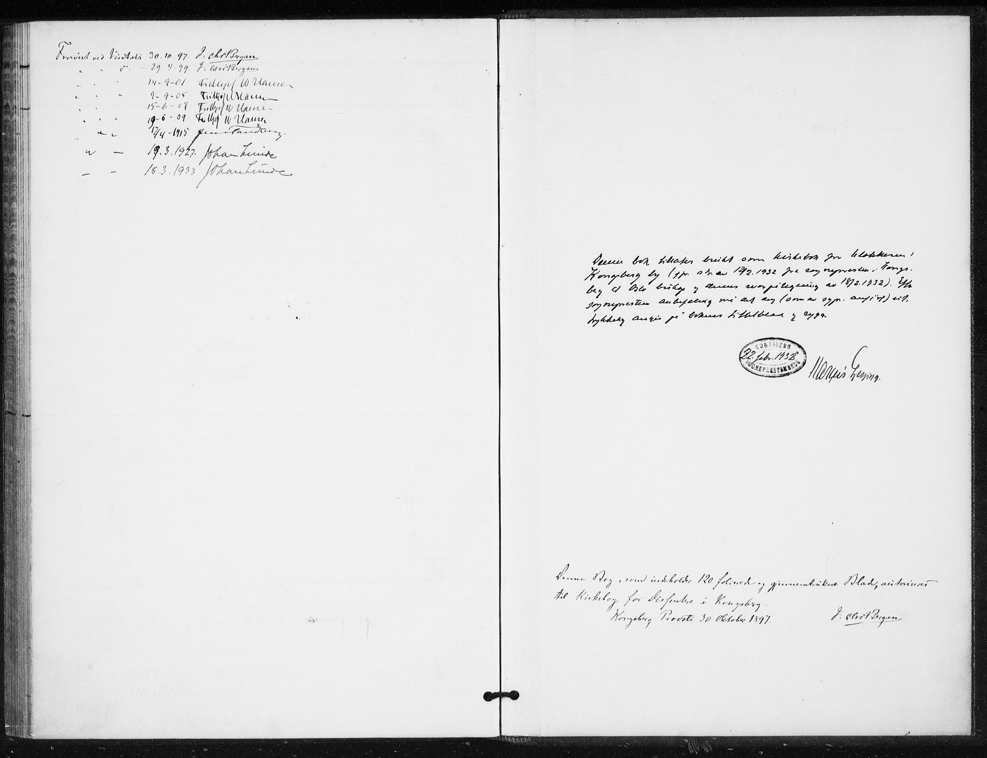 Kongsberg kirkebøker, AV/SAKO-A-22/G/Ga/L0009: Klokkerbok nr. 9, 1932-1938