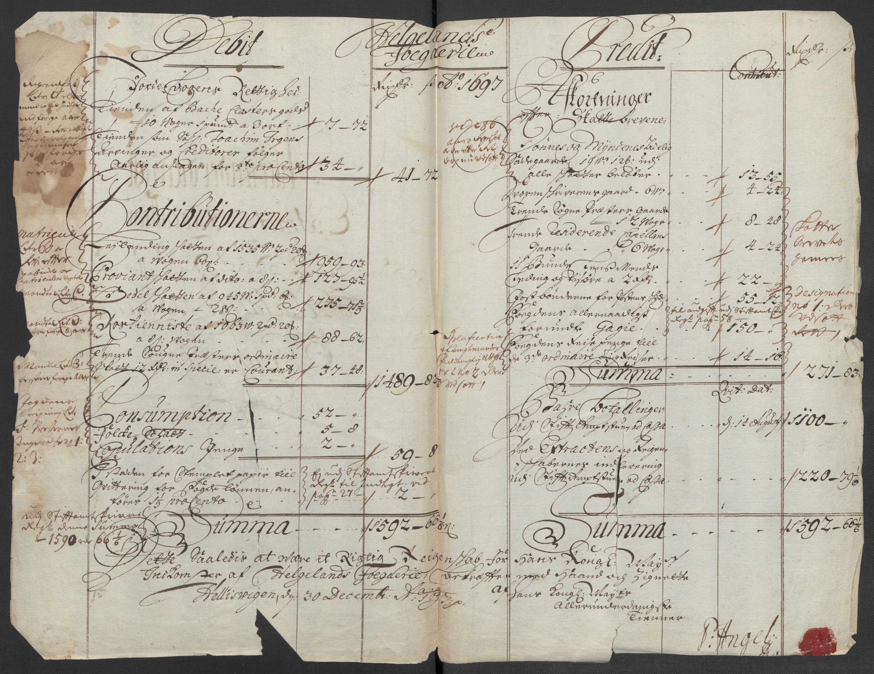 Rentekammeret inntil 1814, Reviderte regnskaper, Fogderegnskap, AV/RA-EA-4092/R65/L4506: Fogderegnskap Helgeland, 1697-1698, s. 5