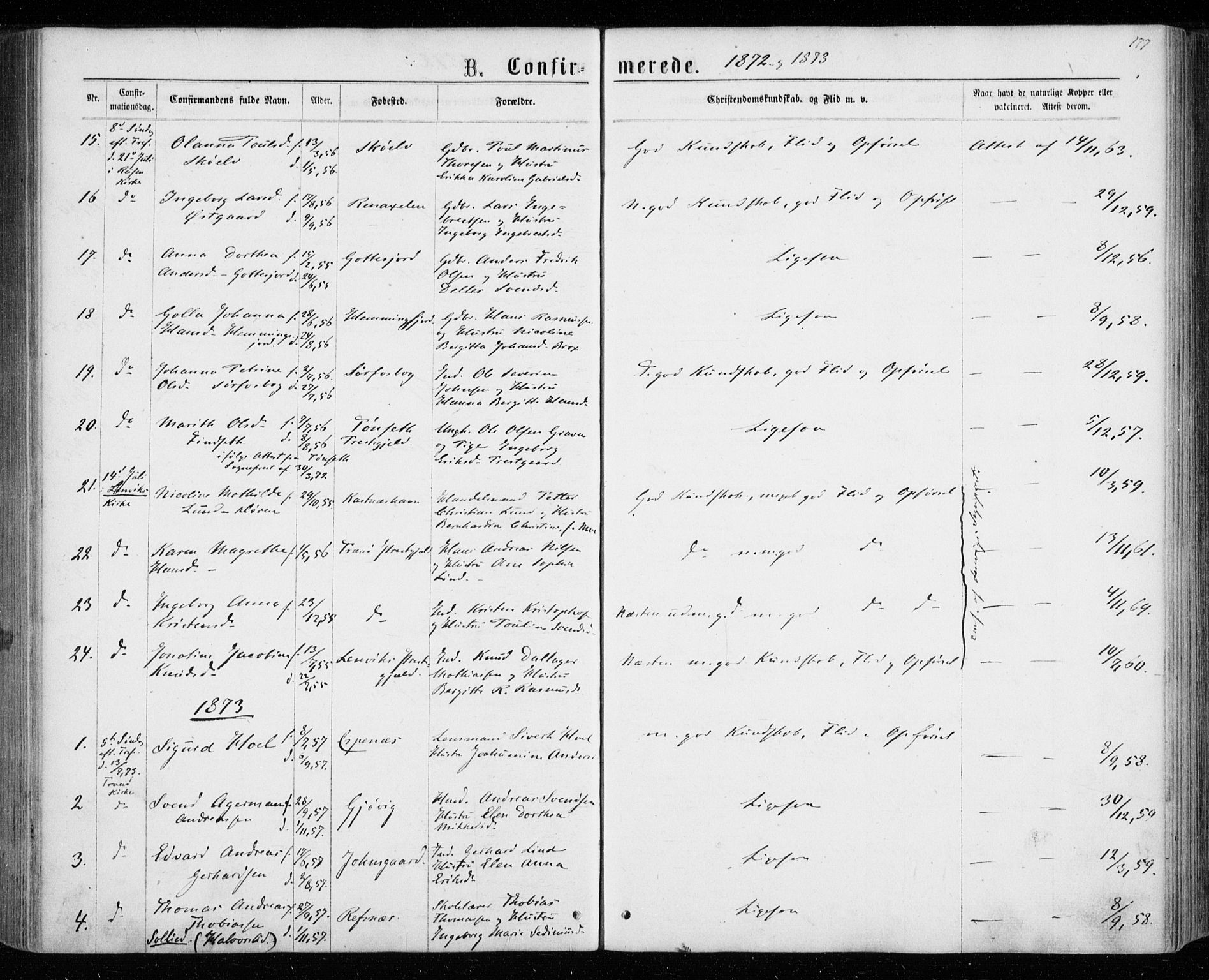 Tranøy sokneprestkontor, AV/SATØ-S-1313/I/Ia/Iaa/L0008kirke: Ministerialbok nr. 8, 1867-1877, s. 177