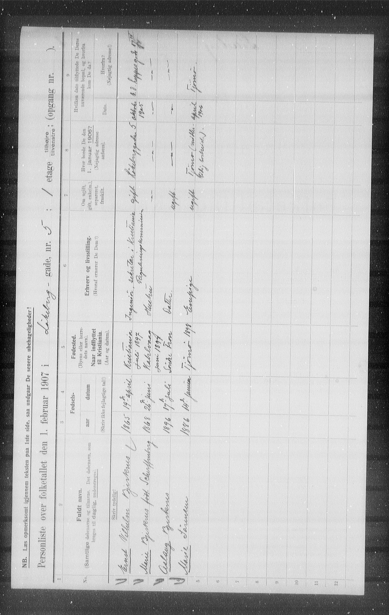 OBA, Kommunal folketelling 1.2.1907 for Kristiania kjøpstad, 1907, s. 29941