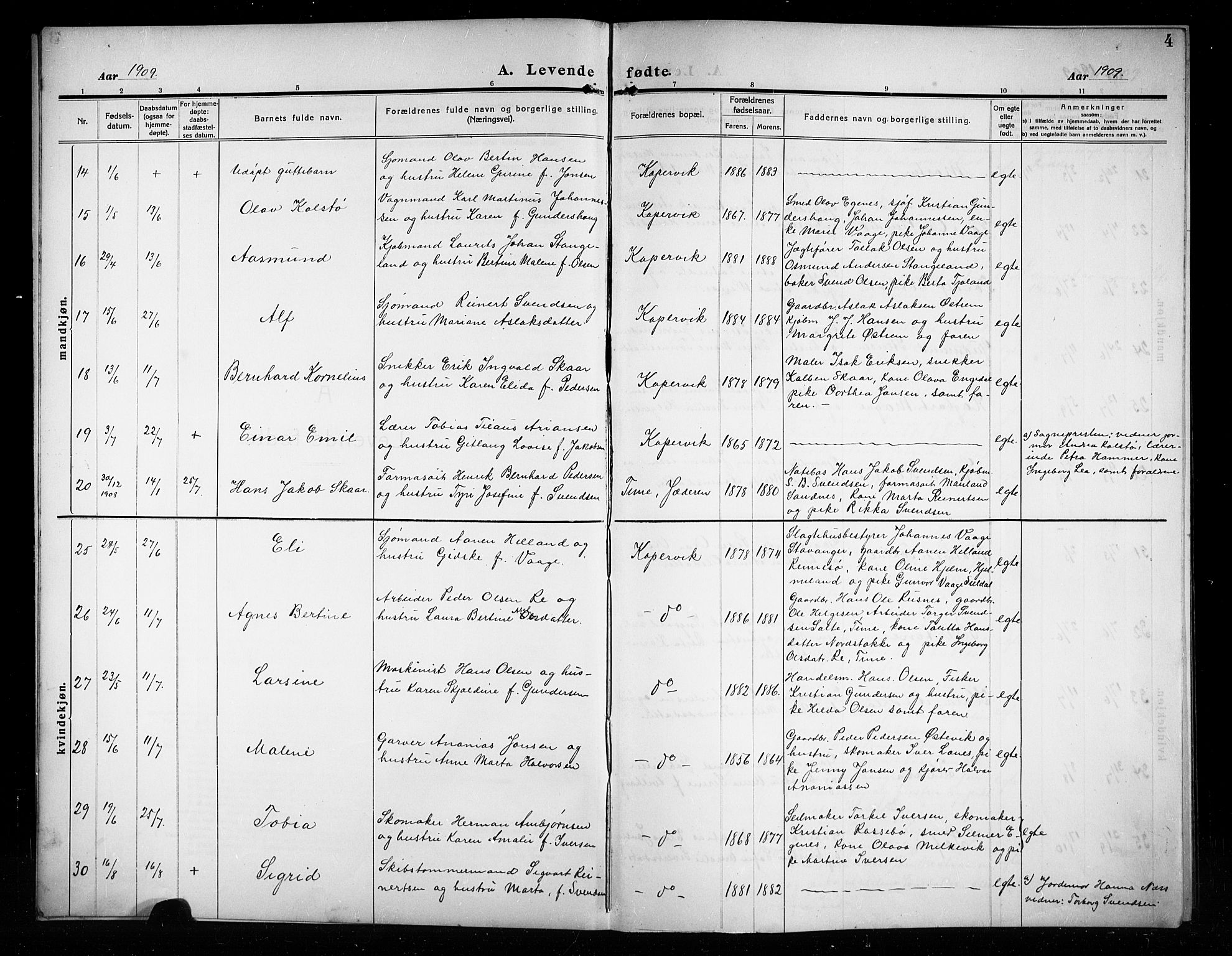 Kopervik sokneprestkontor, AV/SAST-A-101850/H/Ha/Hab/L0005: Klokkerbok nr. B 5, 1909-1918, s. 4