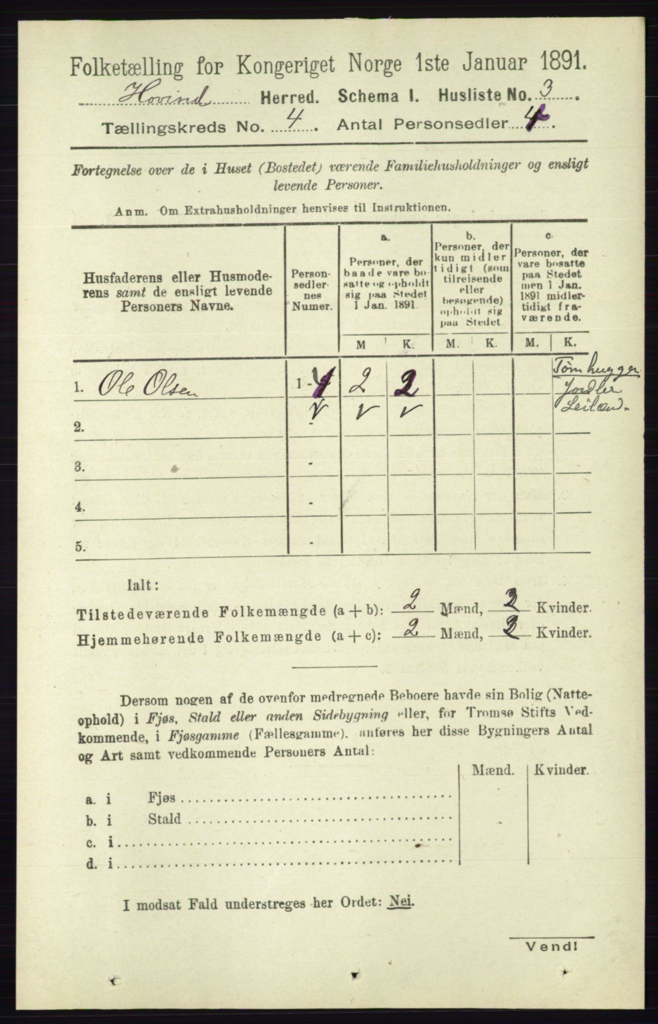 RA, Folketelling 1891 for 0825 Hovin herred, 1891, s. 783