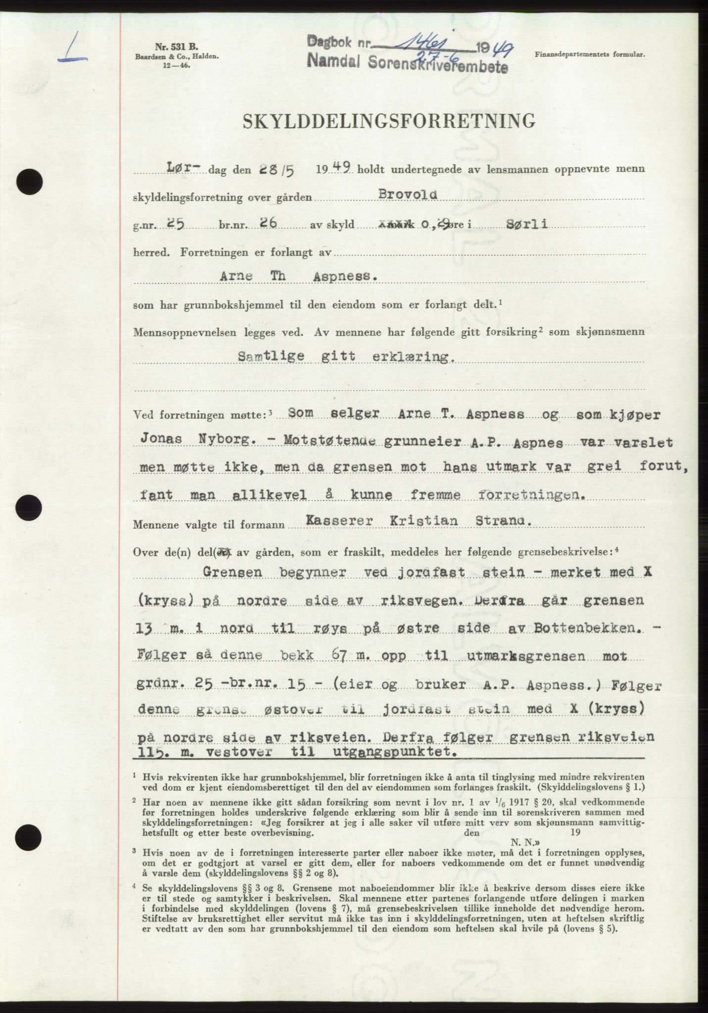 Namdal sorenskriveri, SAT/A-4133/1/2/2C: Pantebok nr. -, 1949-1949, Dagboknr: 1461/1949