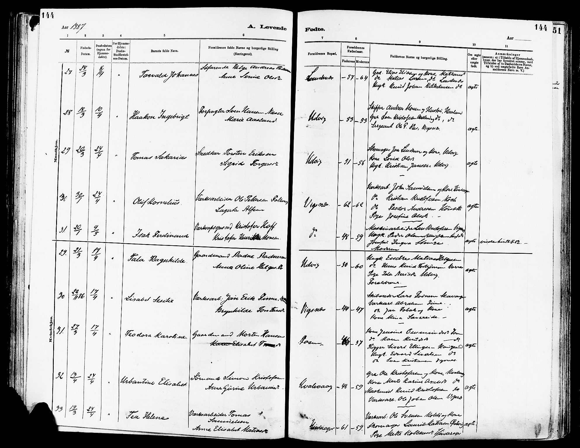 Avaldsnes sokneprestkontor, AV/SAST-A -101851/H/Ha/Haa/L0014: Ministerialbok nr. A 14, 1880-1889, s. 144