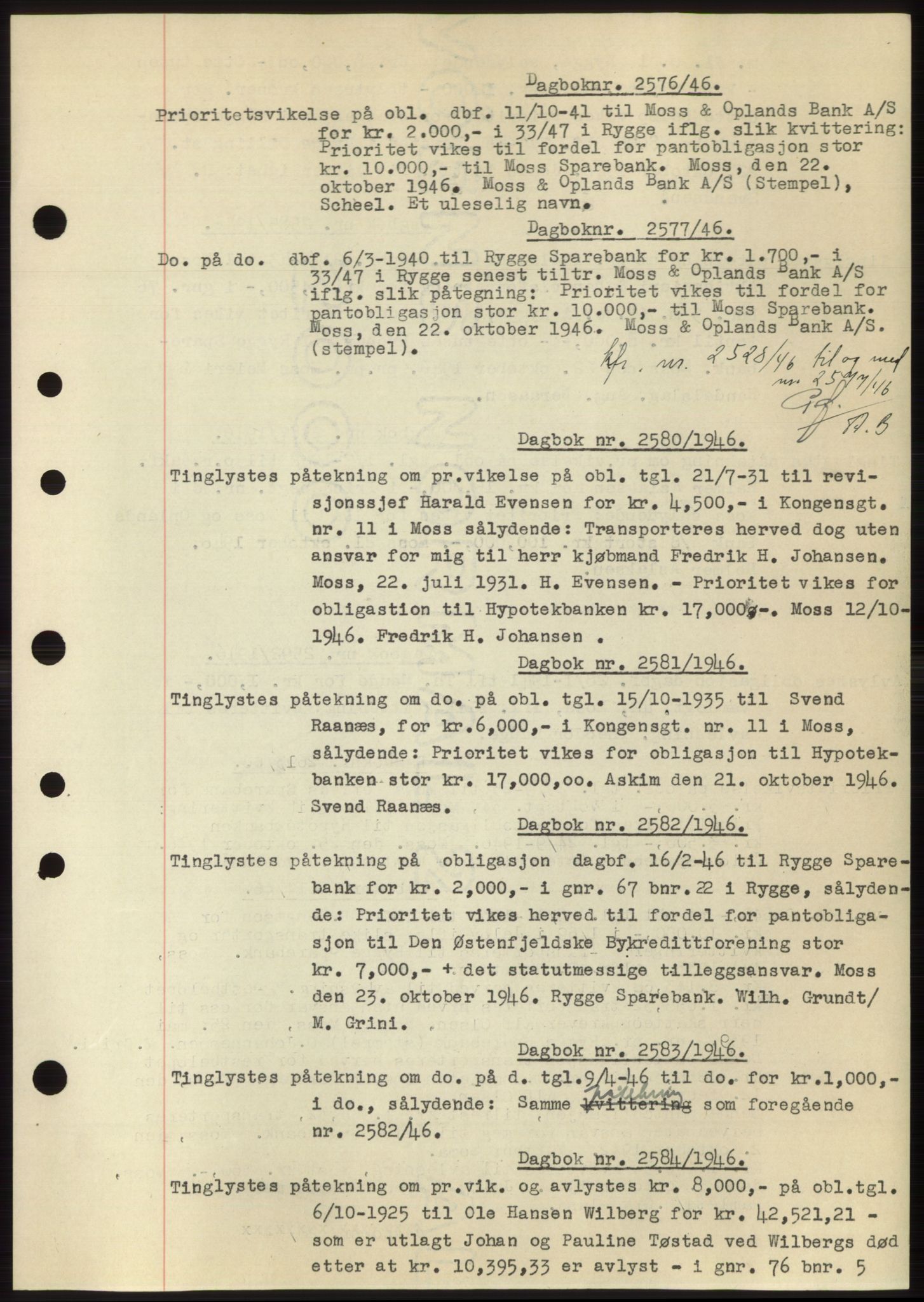 Moss sorenskriveri, SAO/A-10168: Pantebok nr. C10, 1938-1950, Dagboknr: 2576/1946