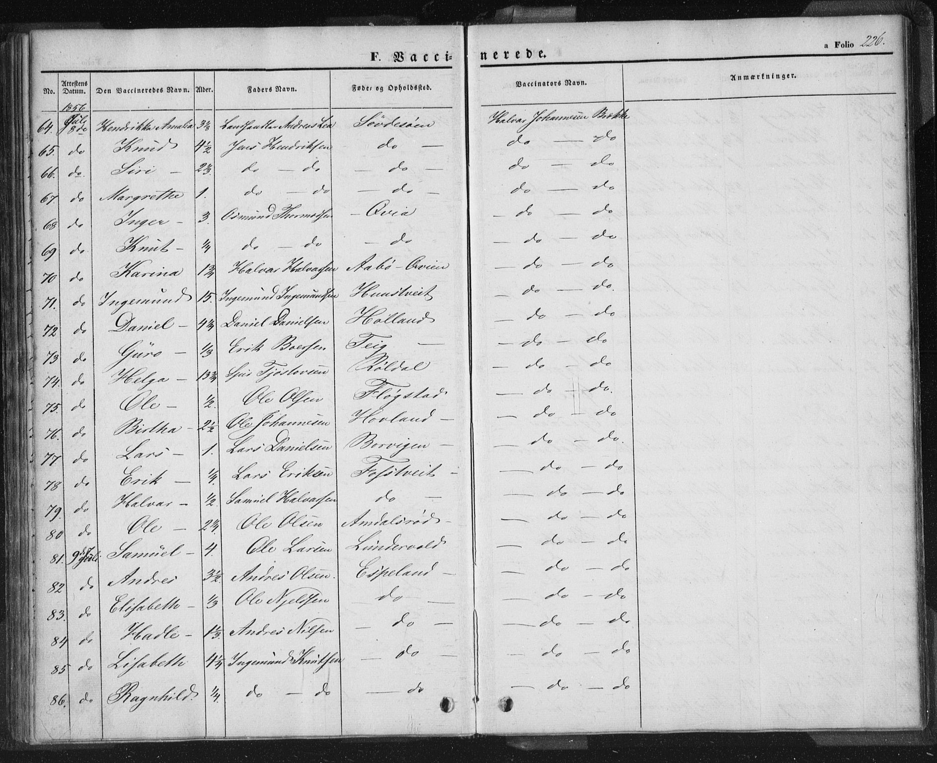 Sand sokneprestkontor, AV/SAST-A-101848/01/III/L0002: Ministerialbok nr. A 2, 1838-1859, s. 226