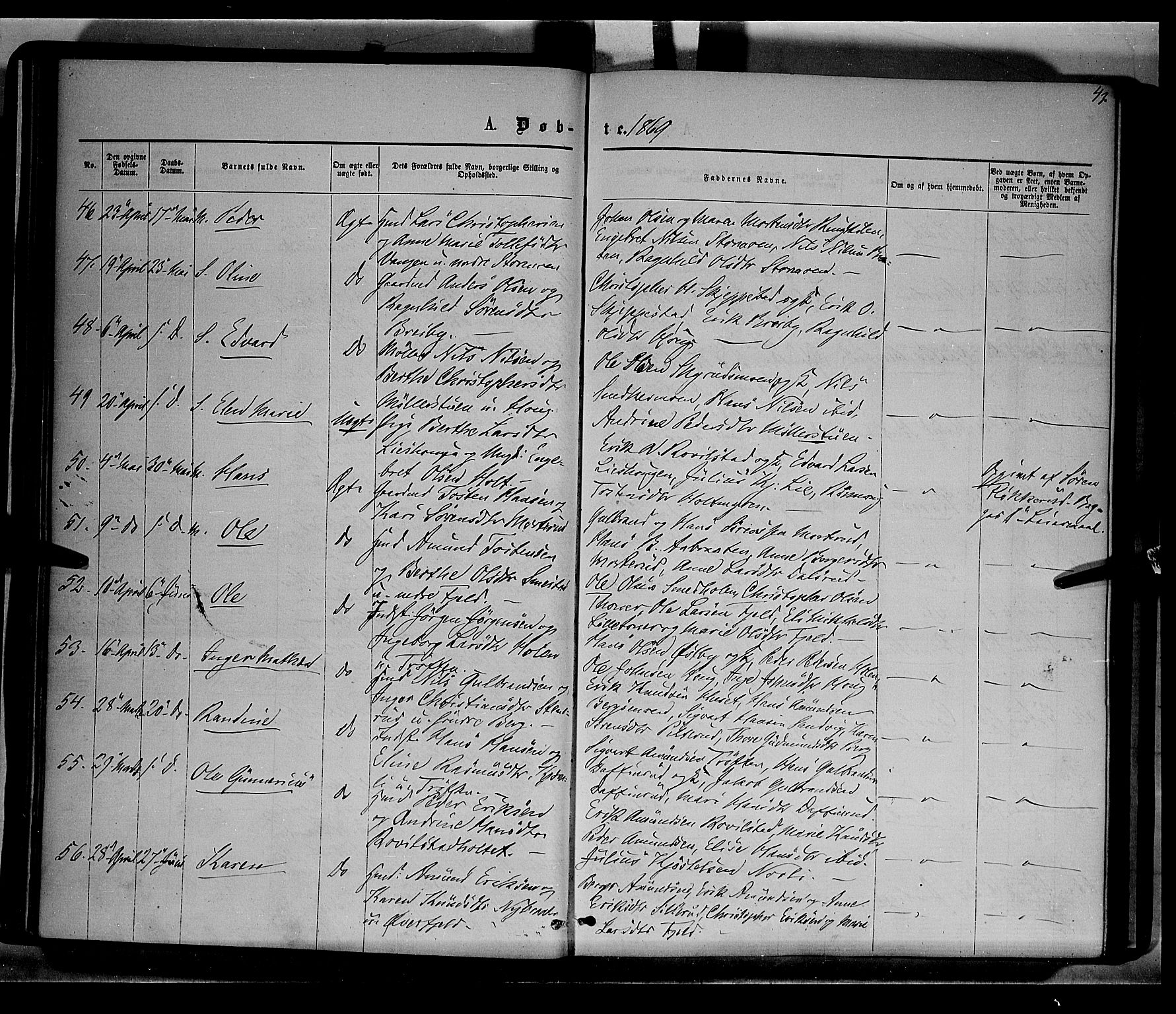 Nord-Odal prestekontor, AV/SAH-PREST-032/H/Ha/Haa/L0004: Ministerialbok nr. 4, 1866-1873, s. 43