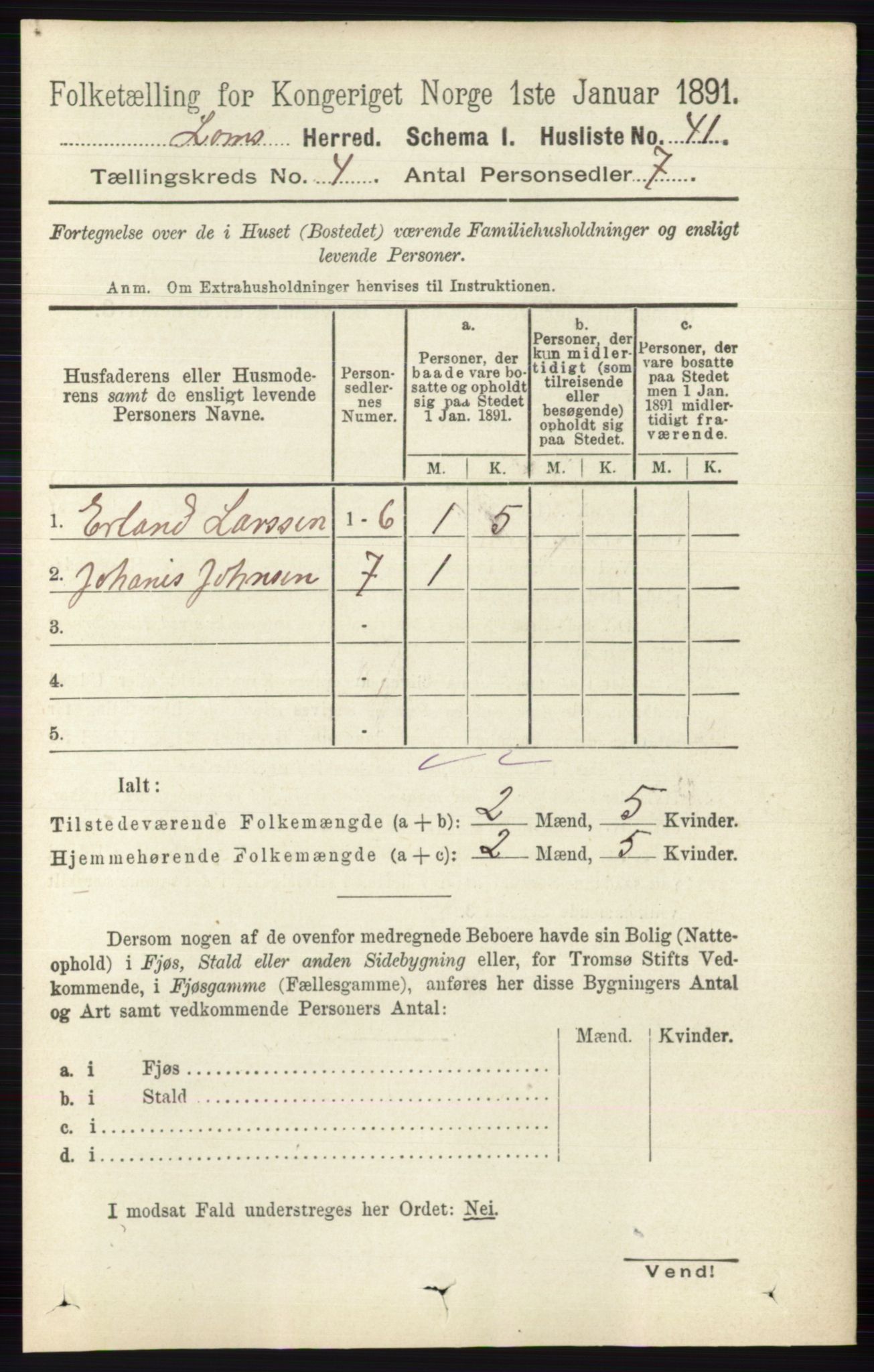 RA, Folketelling 1891 for 0514 Lom herred, 1891, s. 1496