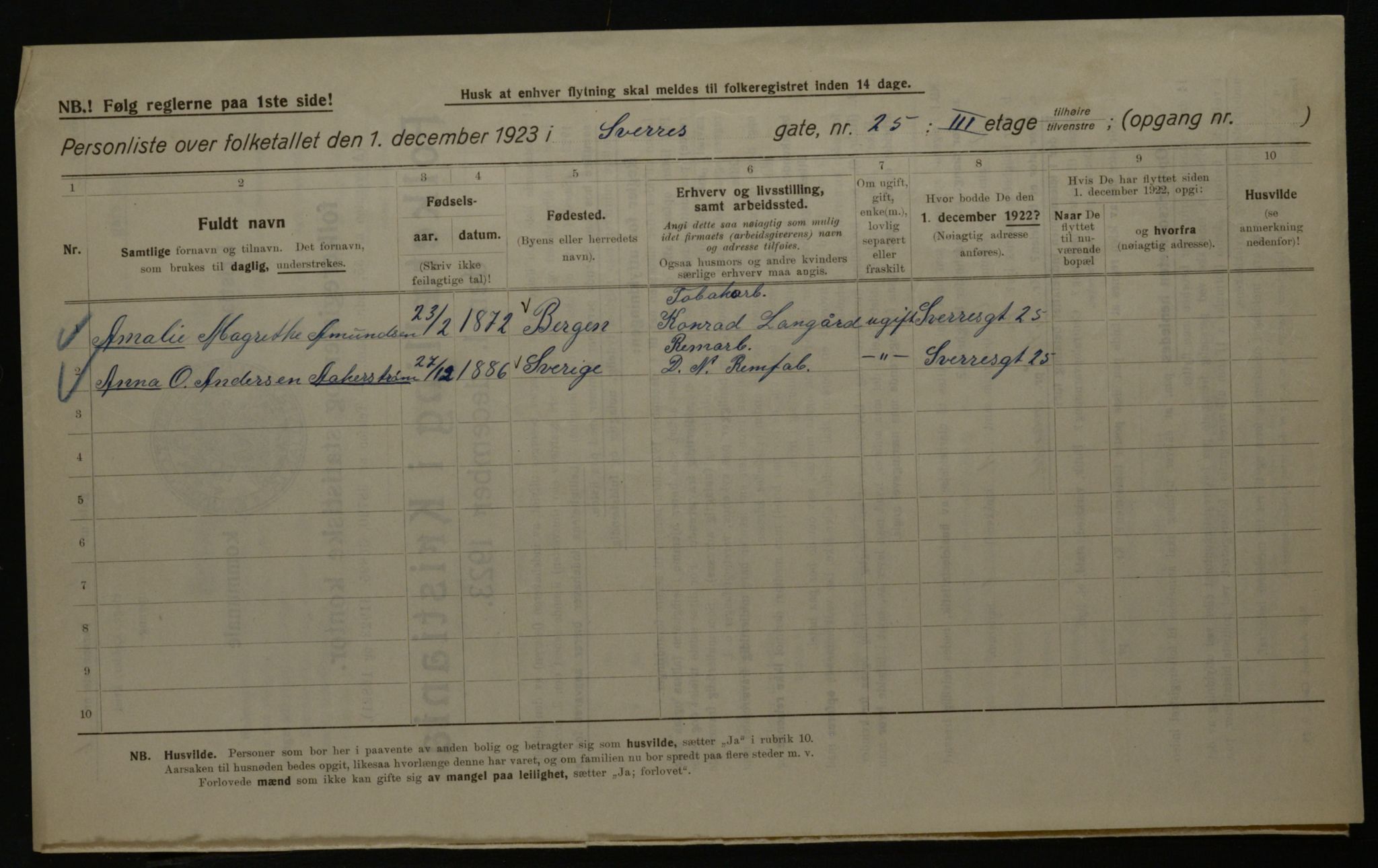 OBA, Kommunal folketelling 1.12.1923 for Kristiania, 1923, s. 117496