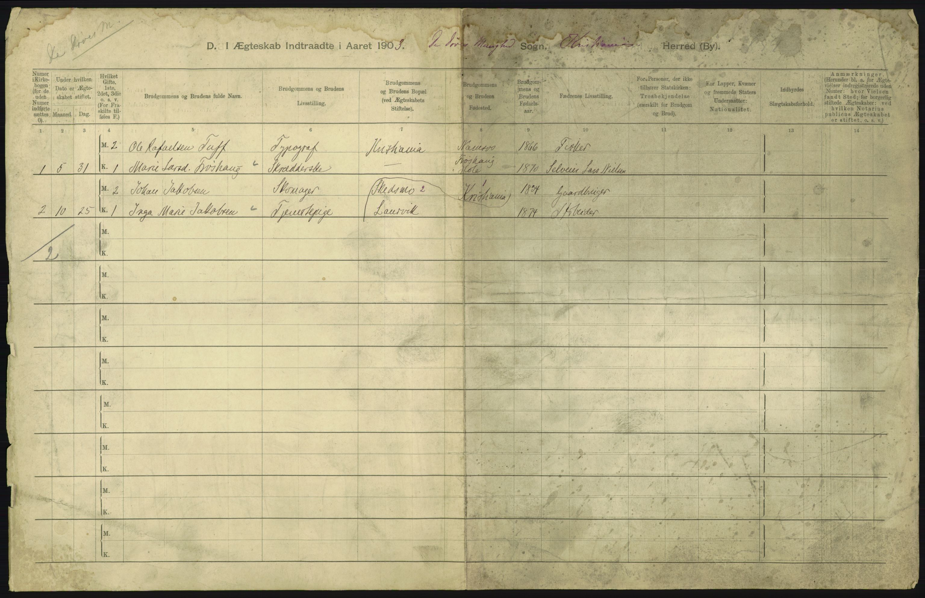 Statistisk sentralbyrå, Sosiodemografiske emner, Befolkning, RA/S-2228/D/Df/Dfa/Dfaa/L0004: Kristiania: Gifte, døde, 1903, s. 531