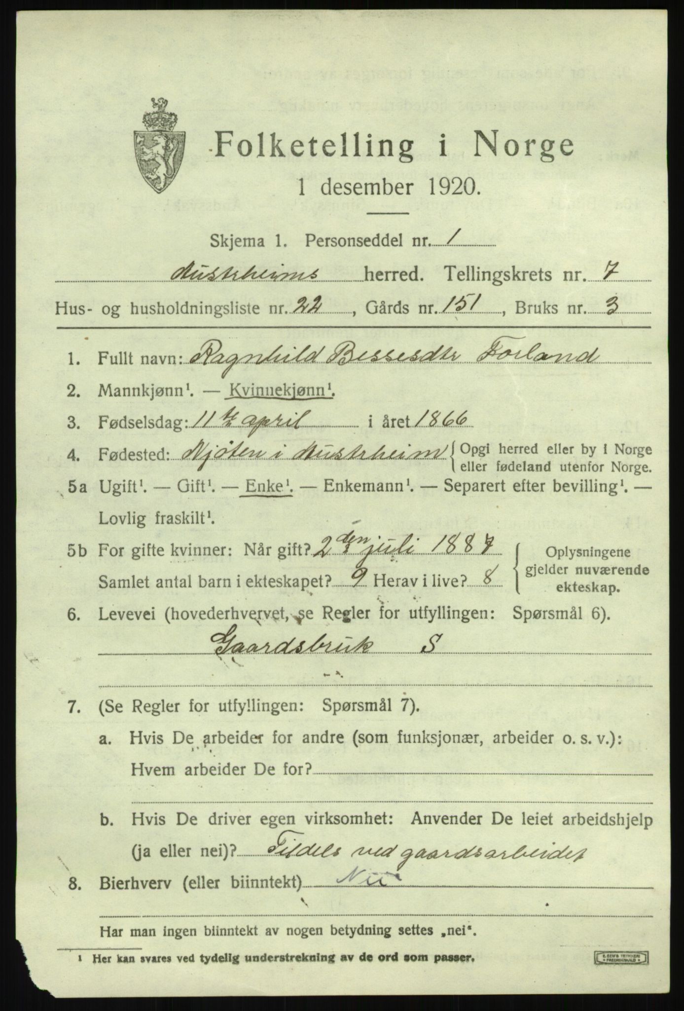 SAB, Folketelling 1920 for 1264 Austrheim herred, 1920, s. 2928