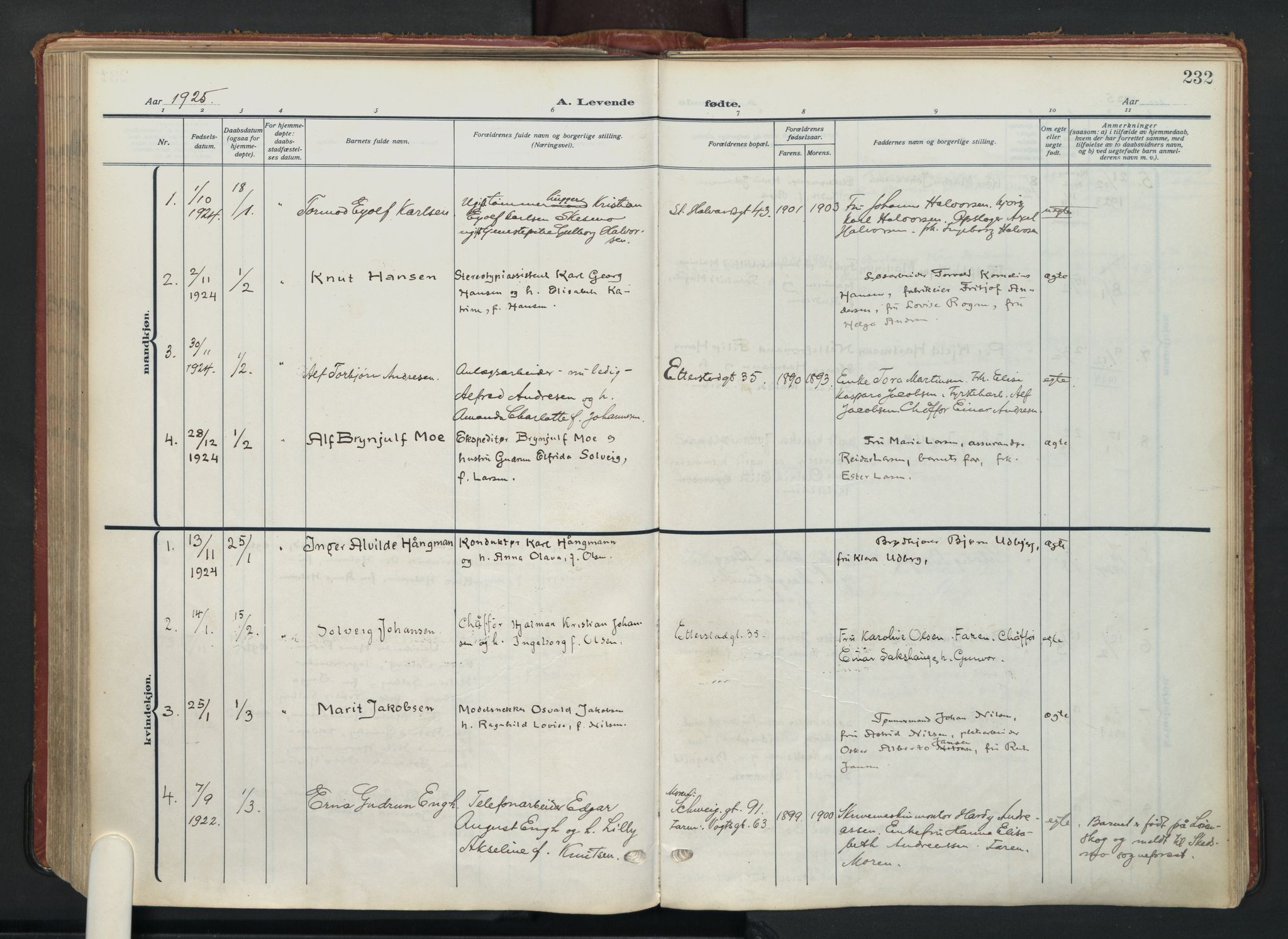Vålerengen prestekontor Kirkebøker, AV/SAO-A-10878/F/Fa/L0004: Ministerialbok nr. 4, 1915-1929, s. 232