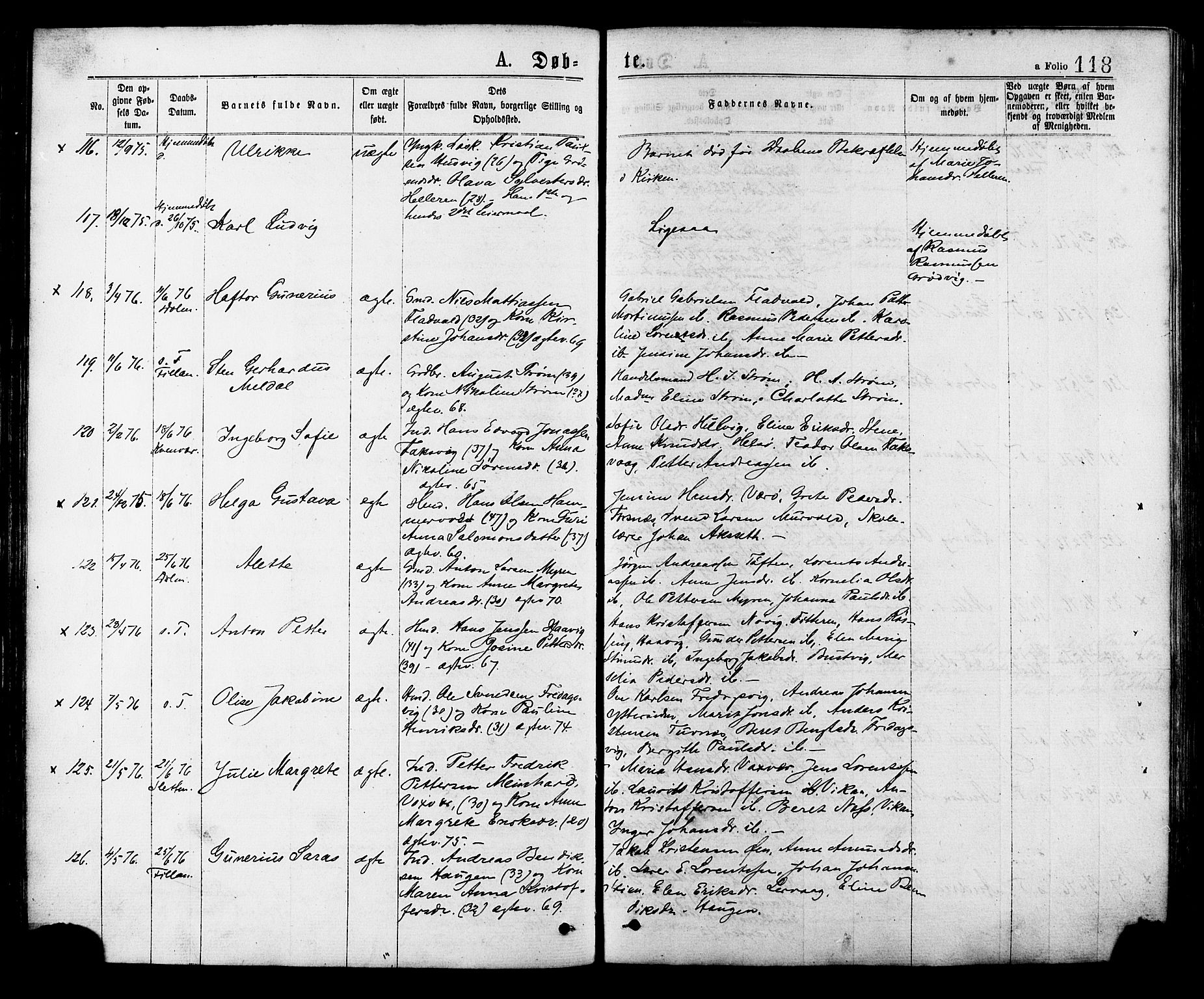 Ministerialprotokoller, klokkerbøker og fødselsregistre - Sør-Trøndelag, SAT/A-1456/634/L0532: Ministerialbok nr. 634A08, 1871-1881, s. 118