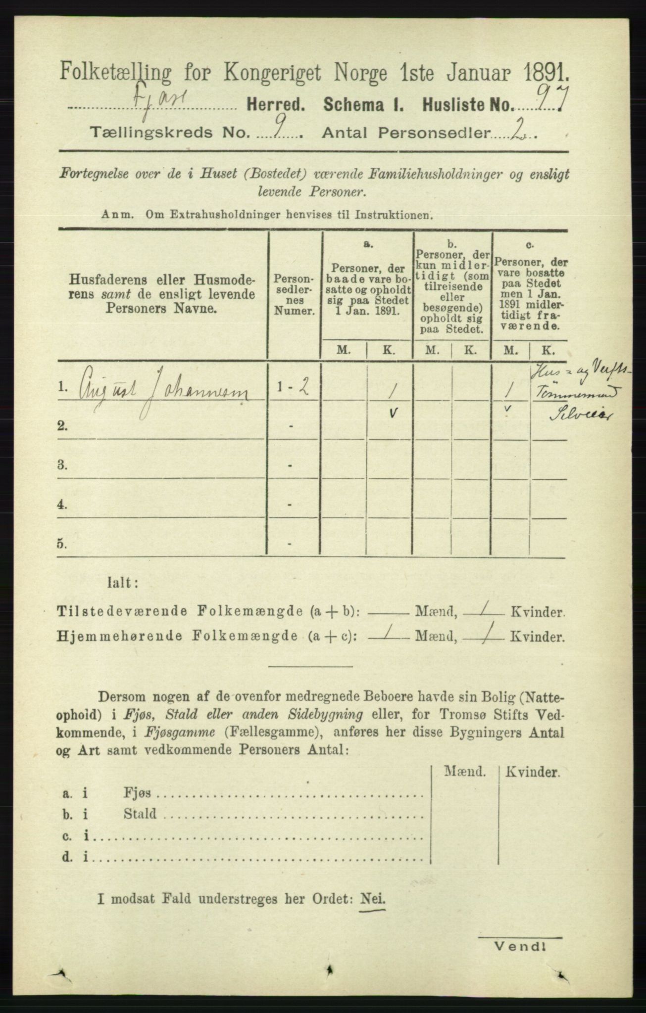 RA, Folketelling 1891 for 0923 Fjære herred, 1891, s. 4194