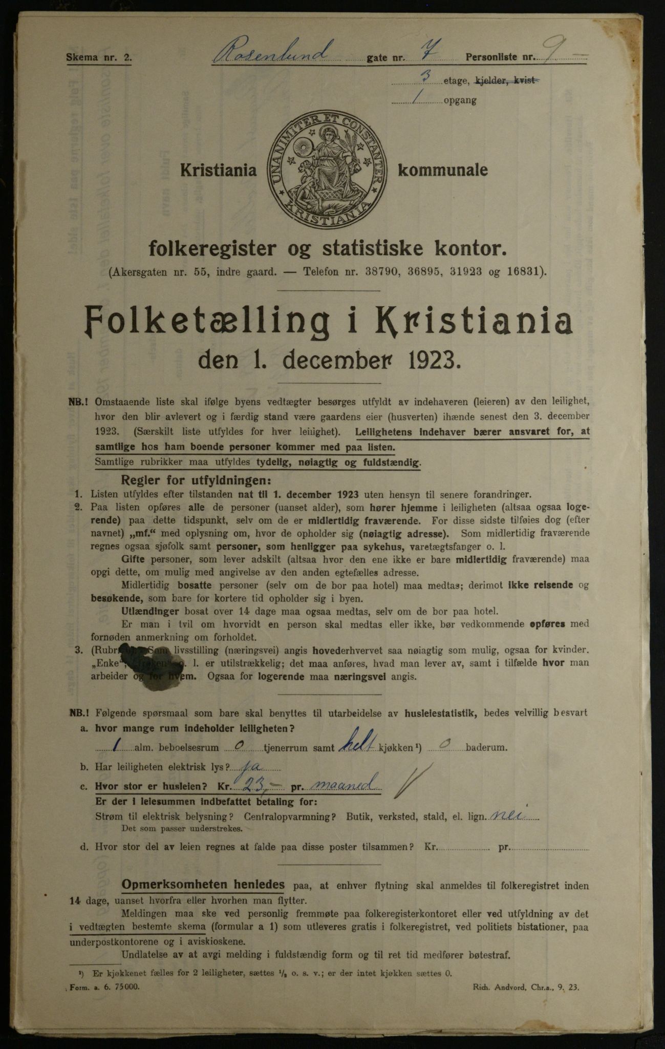 OBA, Kommunal folketelling 1.12.1923 for Kristiania, 1923, s. 92867