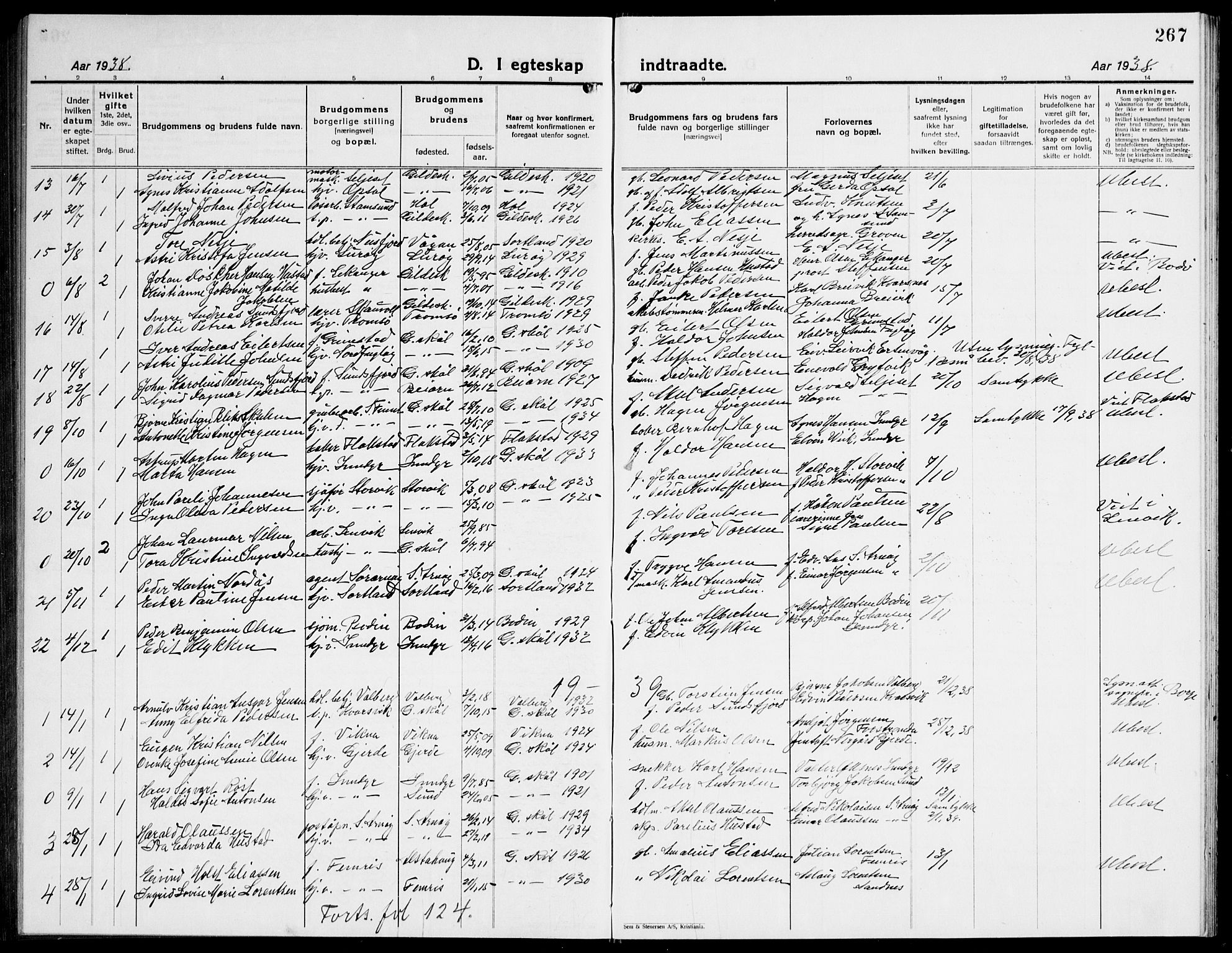 Ministerialprotokoller, klokkerbøker og fødselsregistre - Nordland, AV/SAT-A-1459/805/L0111: Klokkerbok nr. 805C07, 1925-1943, s. 267