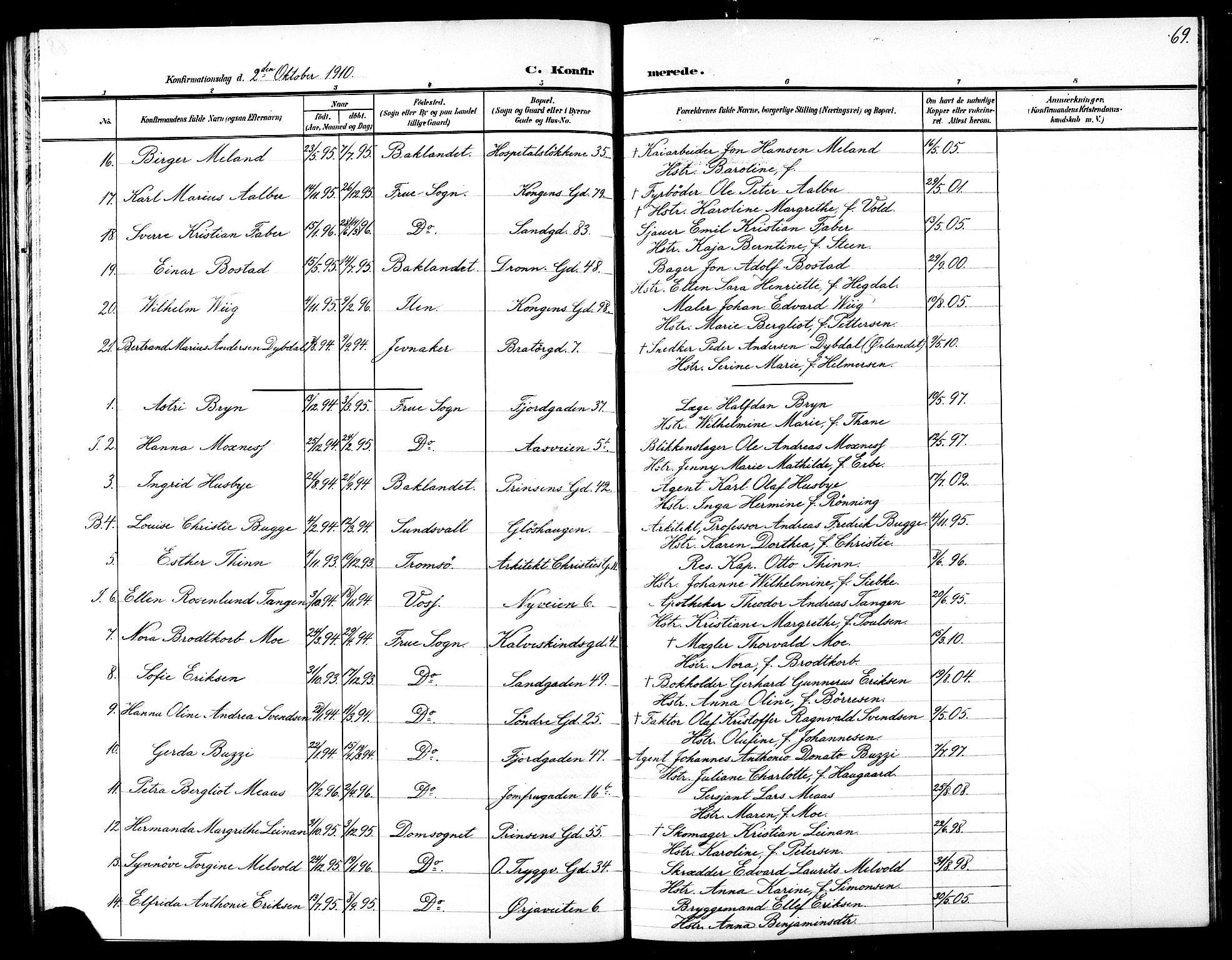 Ministerialprotokoller, klokkerbøker og fødselsregistre - Sør-Trøndelag, AV/SAT-A-1456/602/L0146: Klokkerbok nr. 602C14, 1904-1914, s. 69