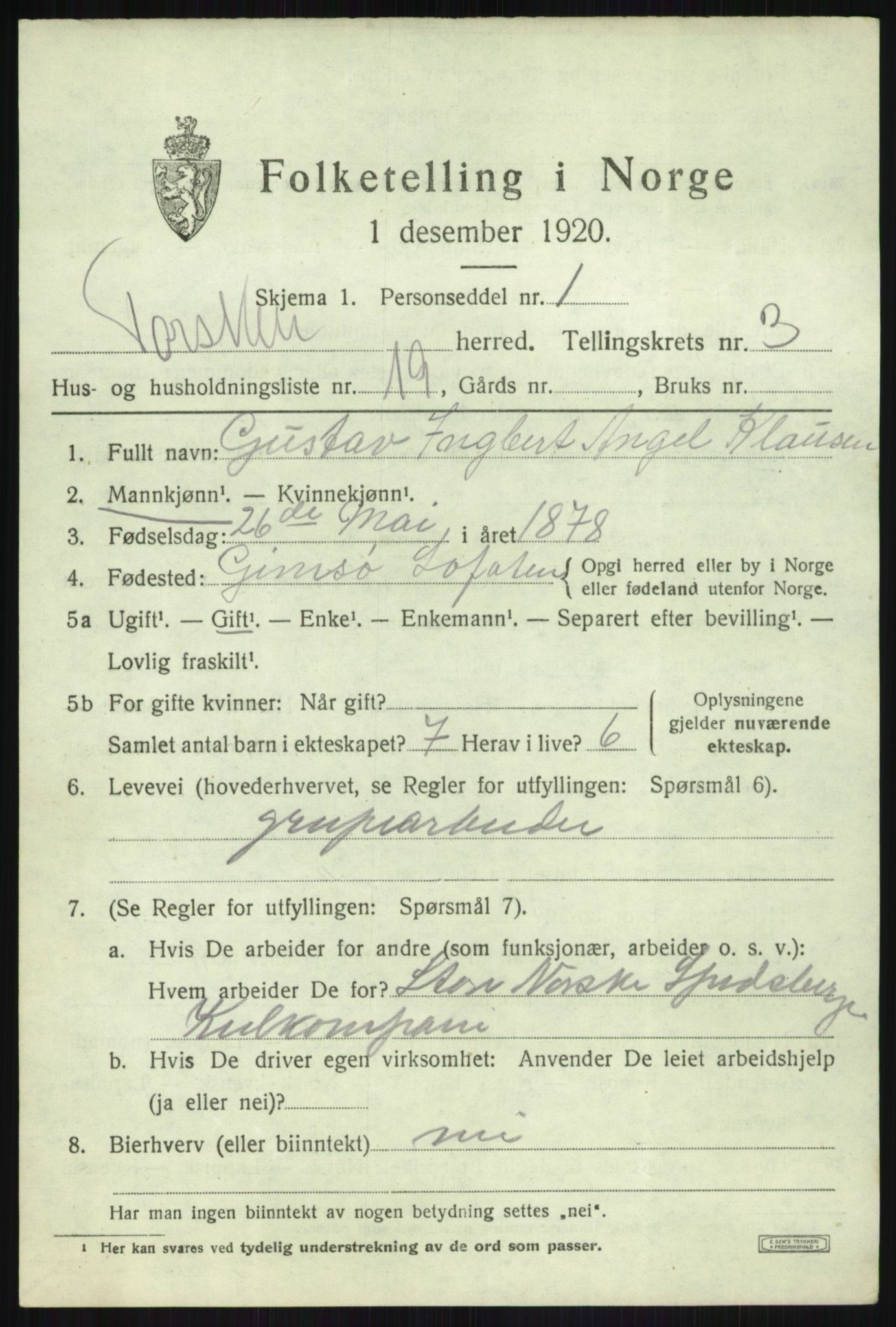 SATØ, Folketelling 1920 for 1928 Torsken herred, 1920, s. 1130