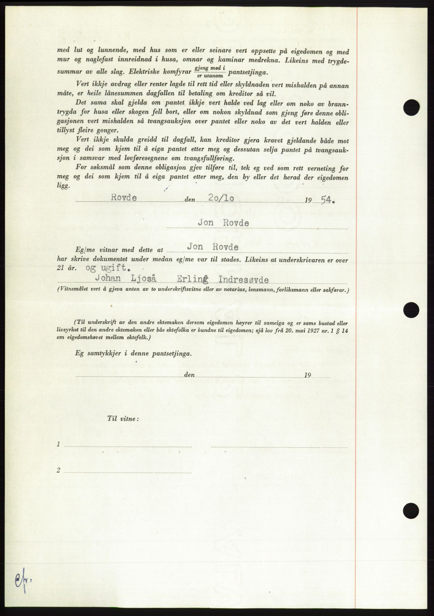 Søre Sunnmøre sorenskriveri, AV/SAT-A-4122/1/2/2C/L0126: Pantebok nr. 14B, 1954-1955, Dagboknr: 2802/1954