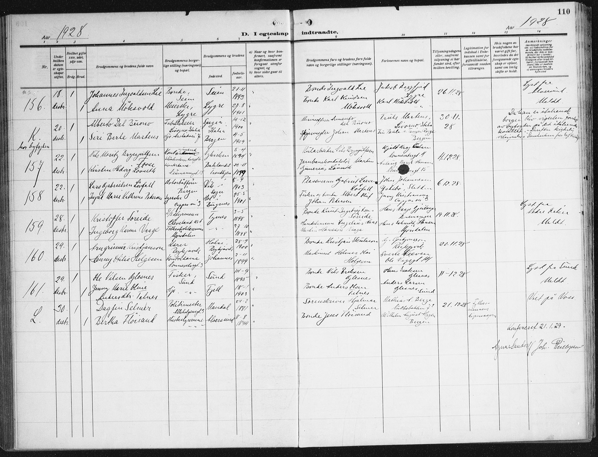 Domkirken sokneprestembete, AV/SAB-A-74801/H/Haa/L0039: Ministerialbok nr. D 6, 1921-1937, s. 110