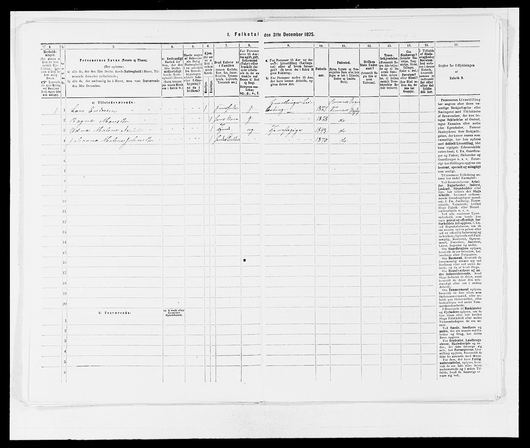 SAB, Folketelling 1875 for 1218P Finnås prestegjeld, 1875, s. 1198