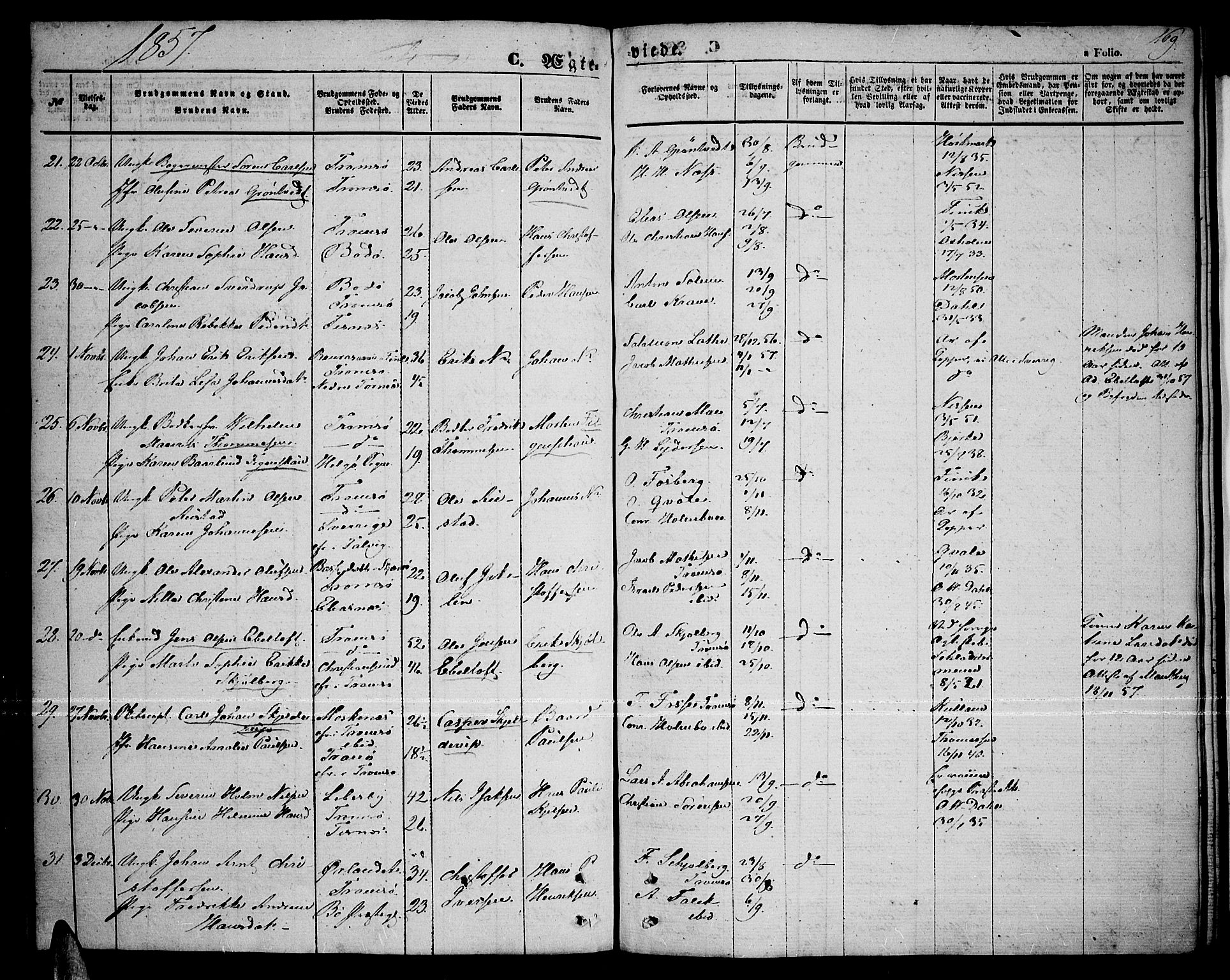 Tromsø sokneprestkontor/stiftsprosti/domprosti, AV/SATØ-S-1343/G/Gb/L0006klokker: Klokkerbok nr. 6, 1857-1866, s. 169