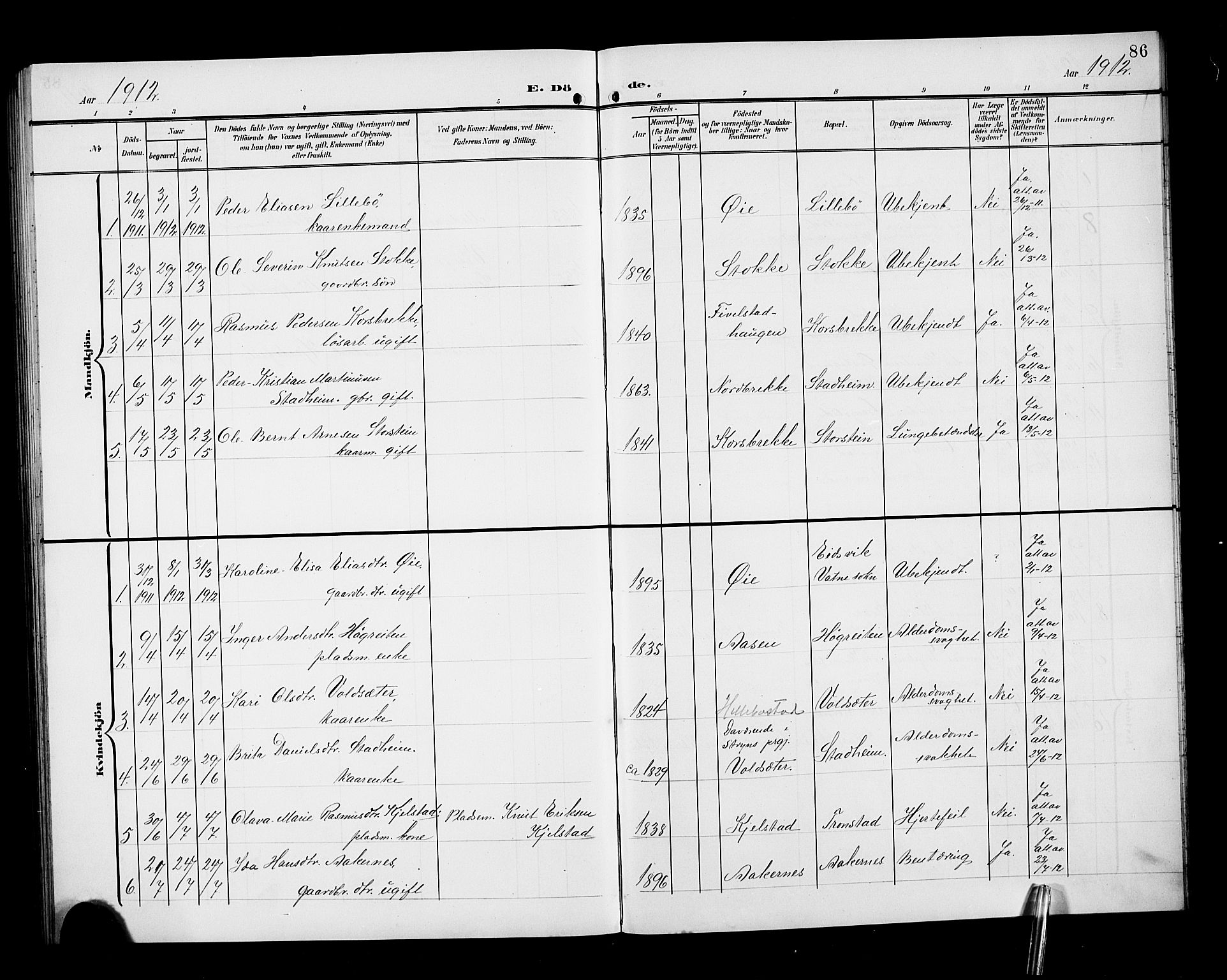 Ministerialprotokoller, klokkerbøker og fødselsregistre - Møre og Romsdal, AV/SAT-A-1454/517/L0231: Klokkerbok nr. 517C04, 1904-1918, s. 86