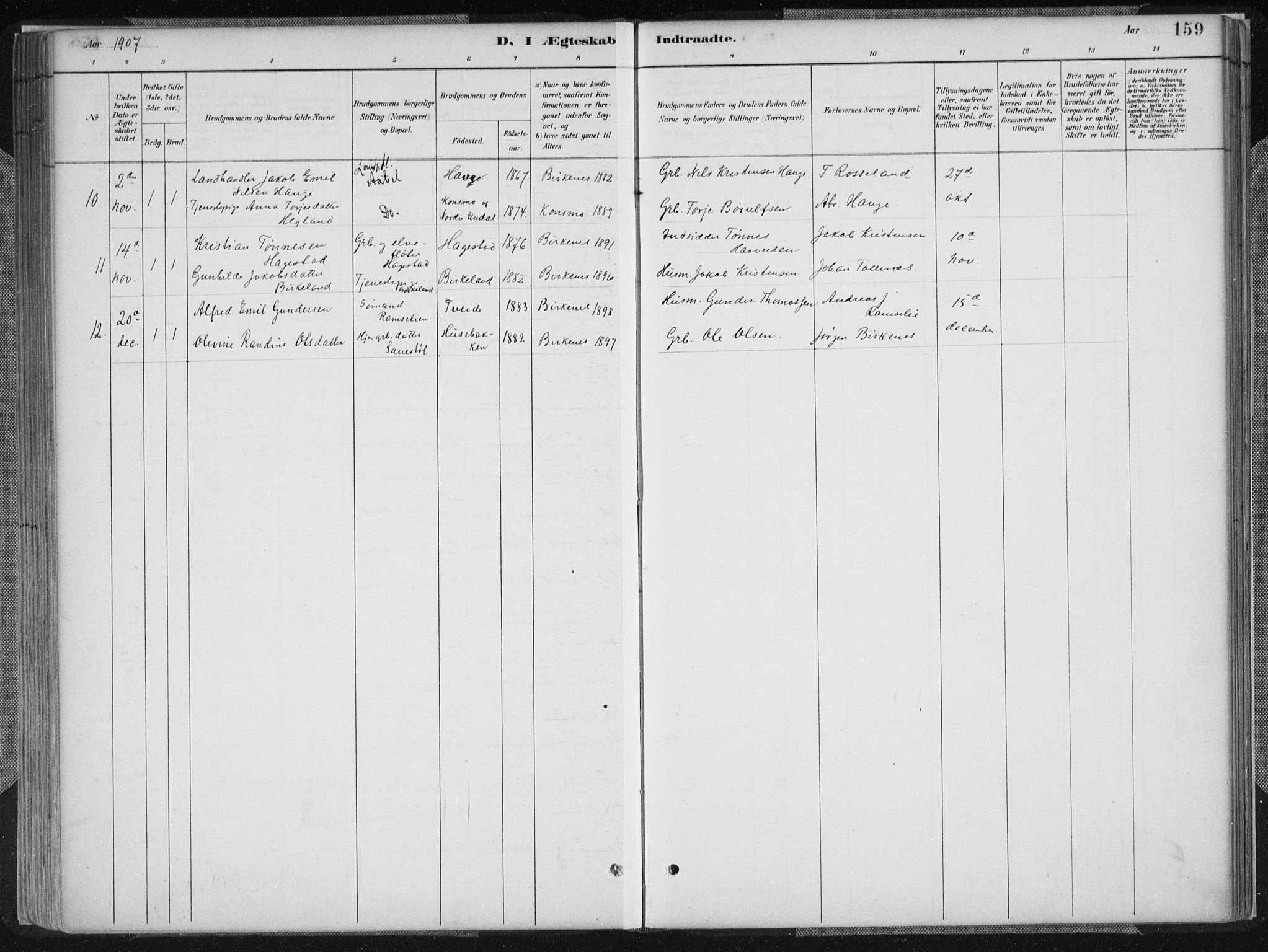 Birkenes sokneprestkontor, SAK/1111-0004/F/Fa/L0005: Ministerialbok nr. A 5, 1887-1907, s. 159