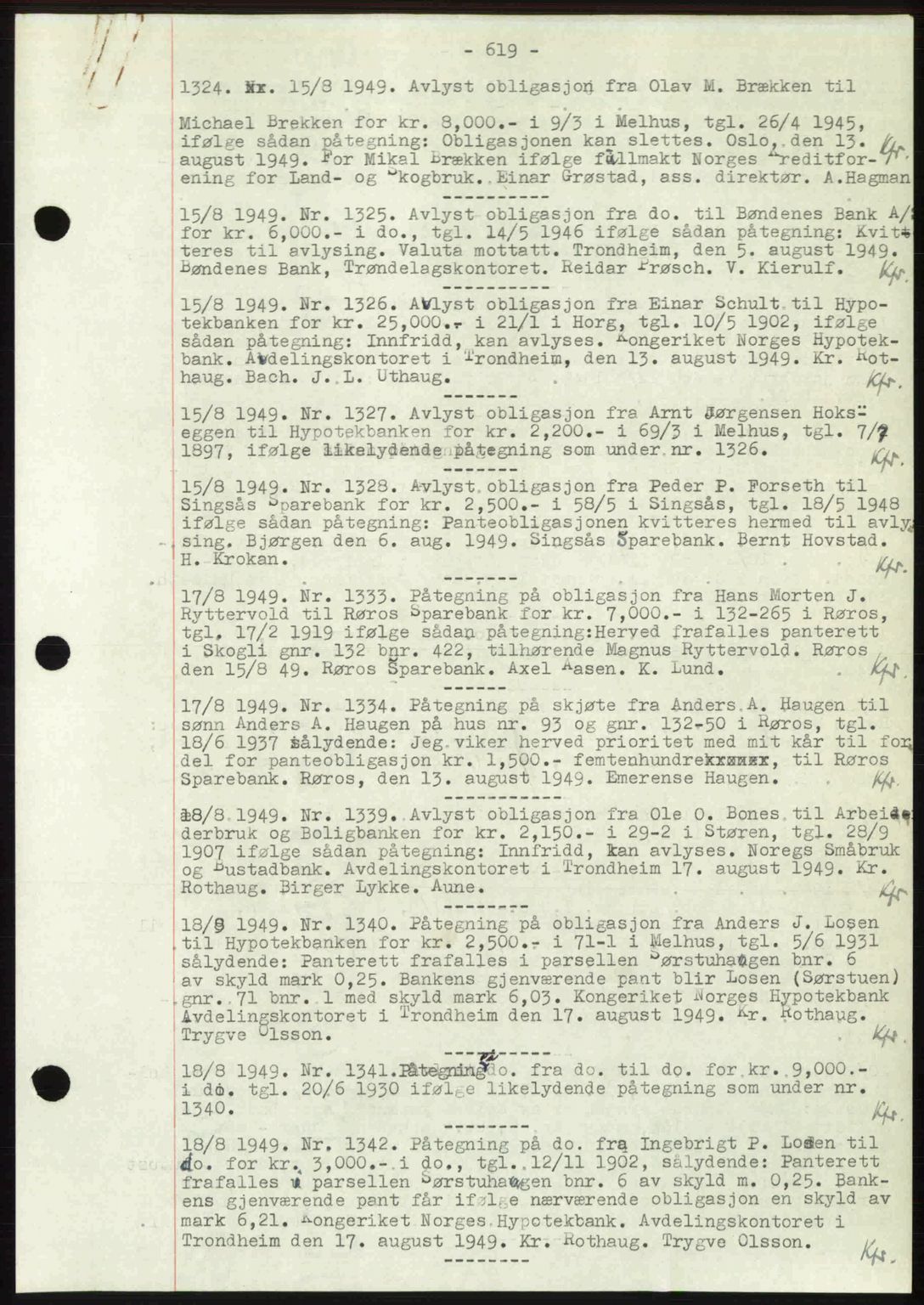 Gauldal sorenskriveri, SAT/A-0014/1/2/2C: Pantebok nr. A8, 1949-1949, Dagboknr: 1324/1949