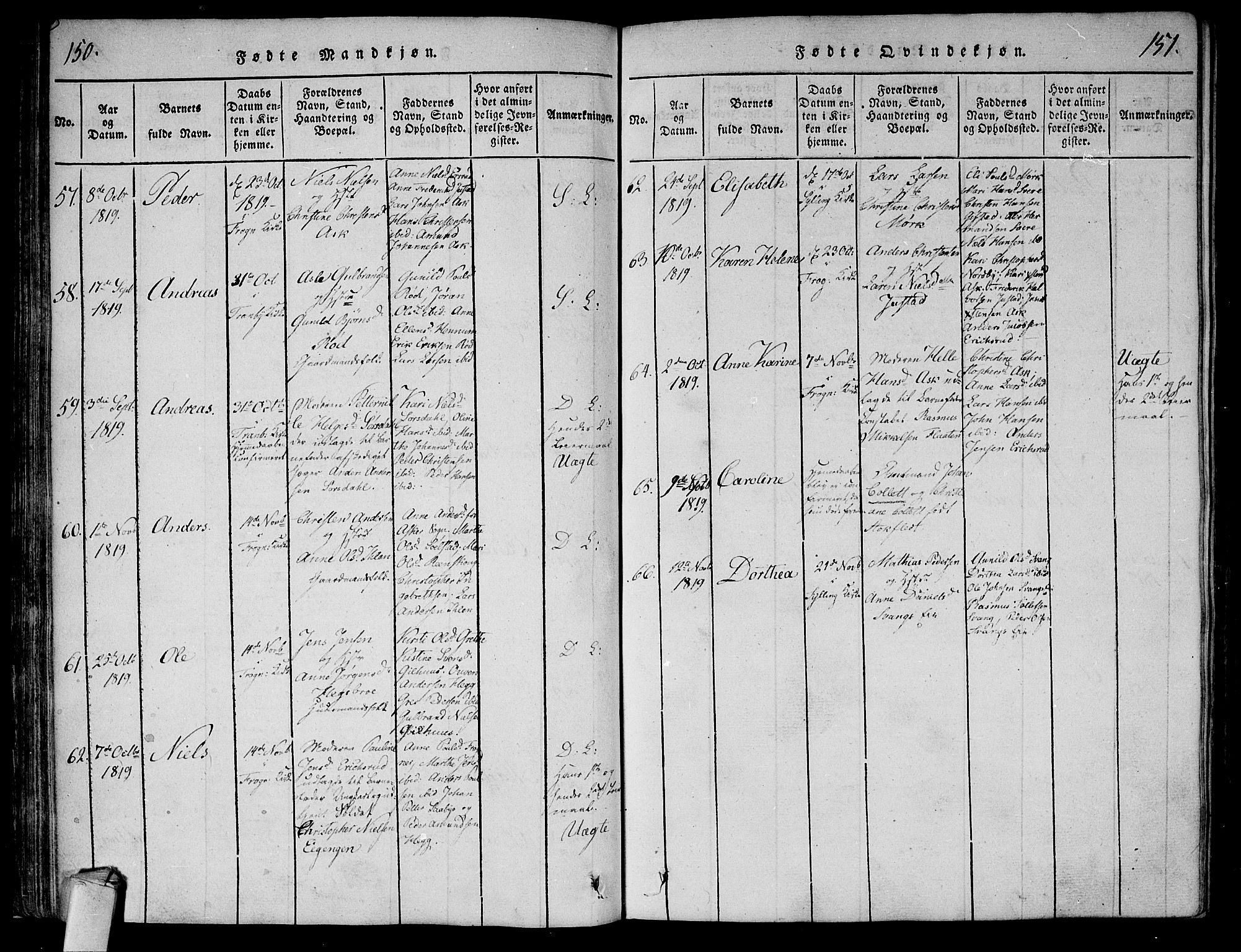 Lier kirkebøker, AV/SAKO-A-230/F/Fa/L0008: Ministerialbok nr. I 8, 1813-1825, s. 150-151