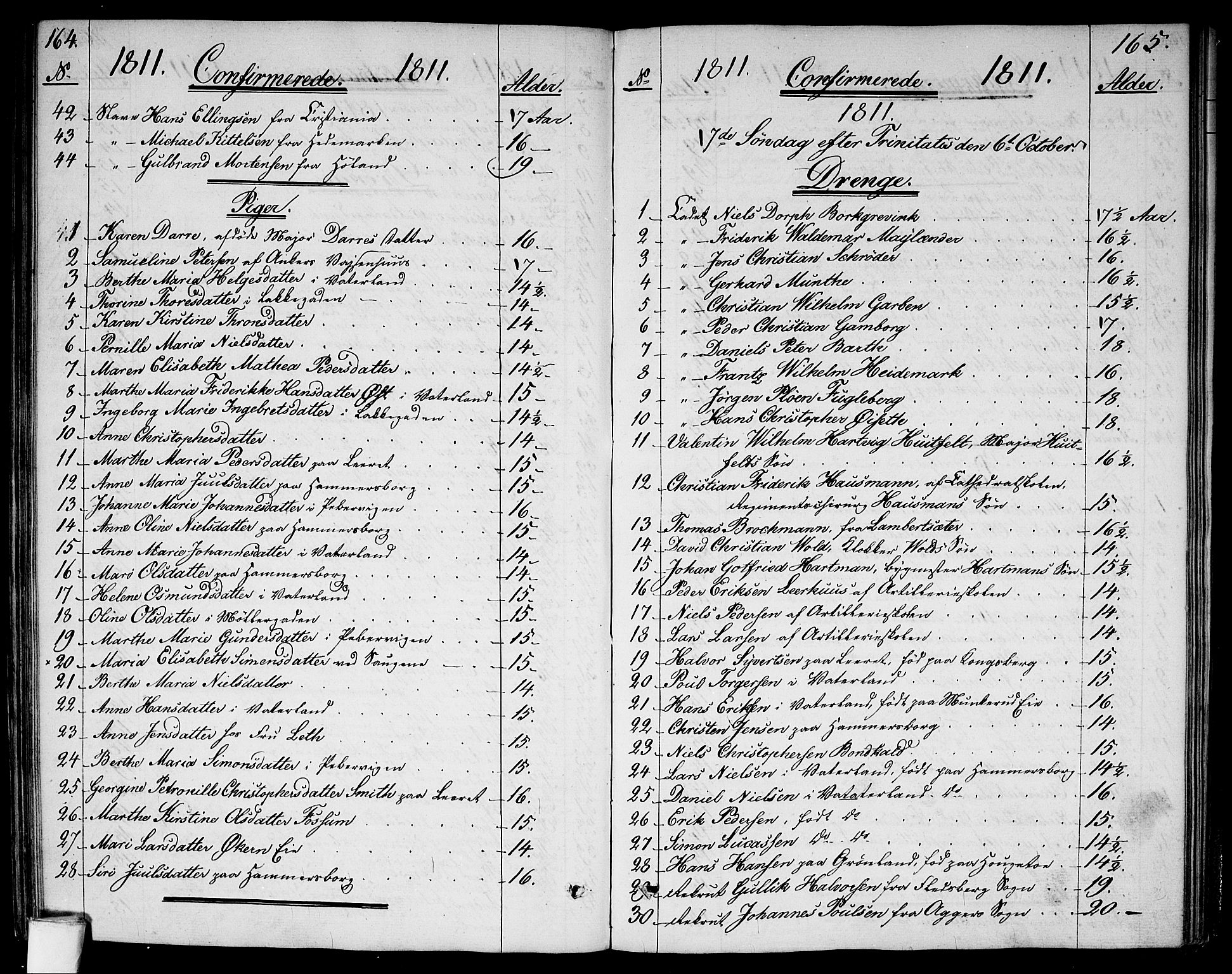 Garnisonsmenigheten Kirkebøker, SAO/A-10846/G/Ga/L0002: Klokkerbok nr. 2, 1810-1814, s. 164-165