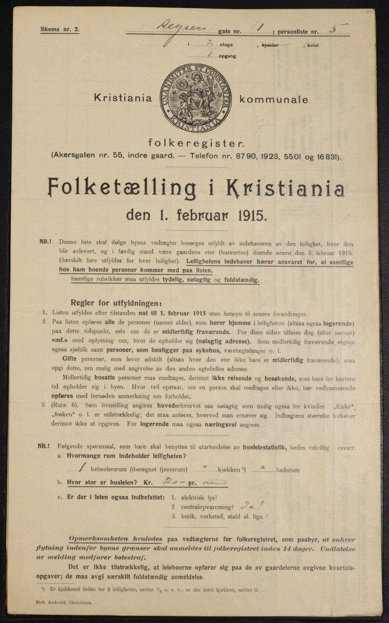 OBA, Kommunal folketelling 1.2.1915 for Kristiania, 1915, s. 48743