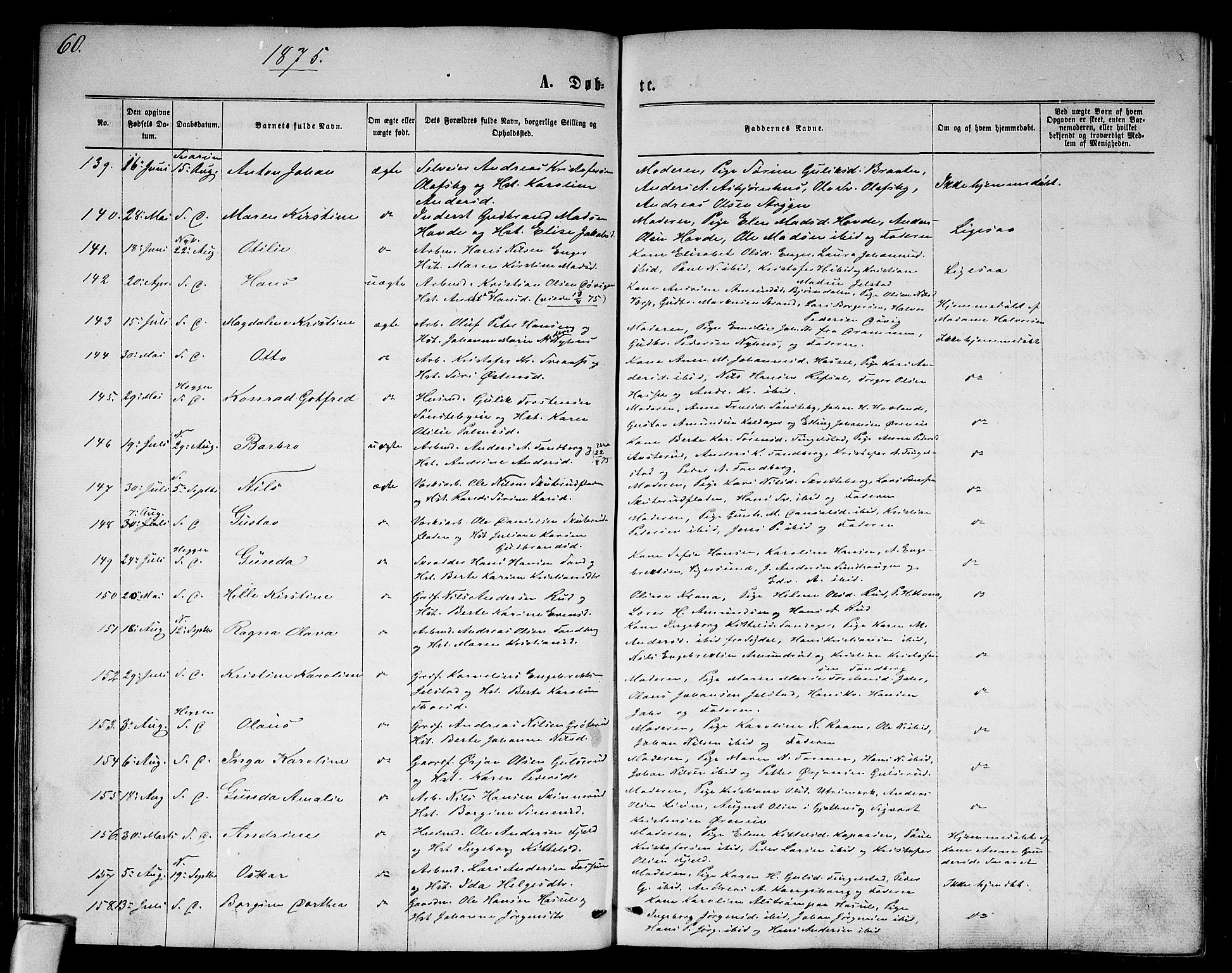 Modum kirkebøker, AV/SAKO-A-234/G/Ga/L0007: Klokkerbok nr. I 7, 1869-1878, s. 60