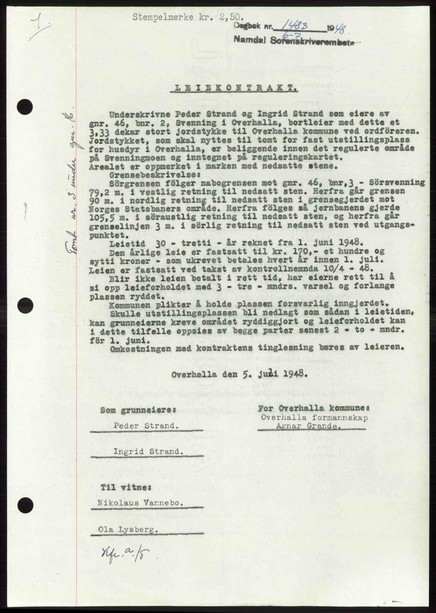 Namdal sorenskriveri, SAT/A-4133/1/2/2C: Pantebok nr. -, 1948-1948, Dagboknr: 1483/1948